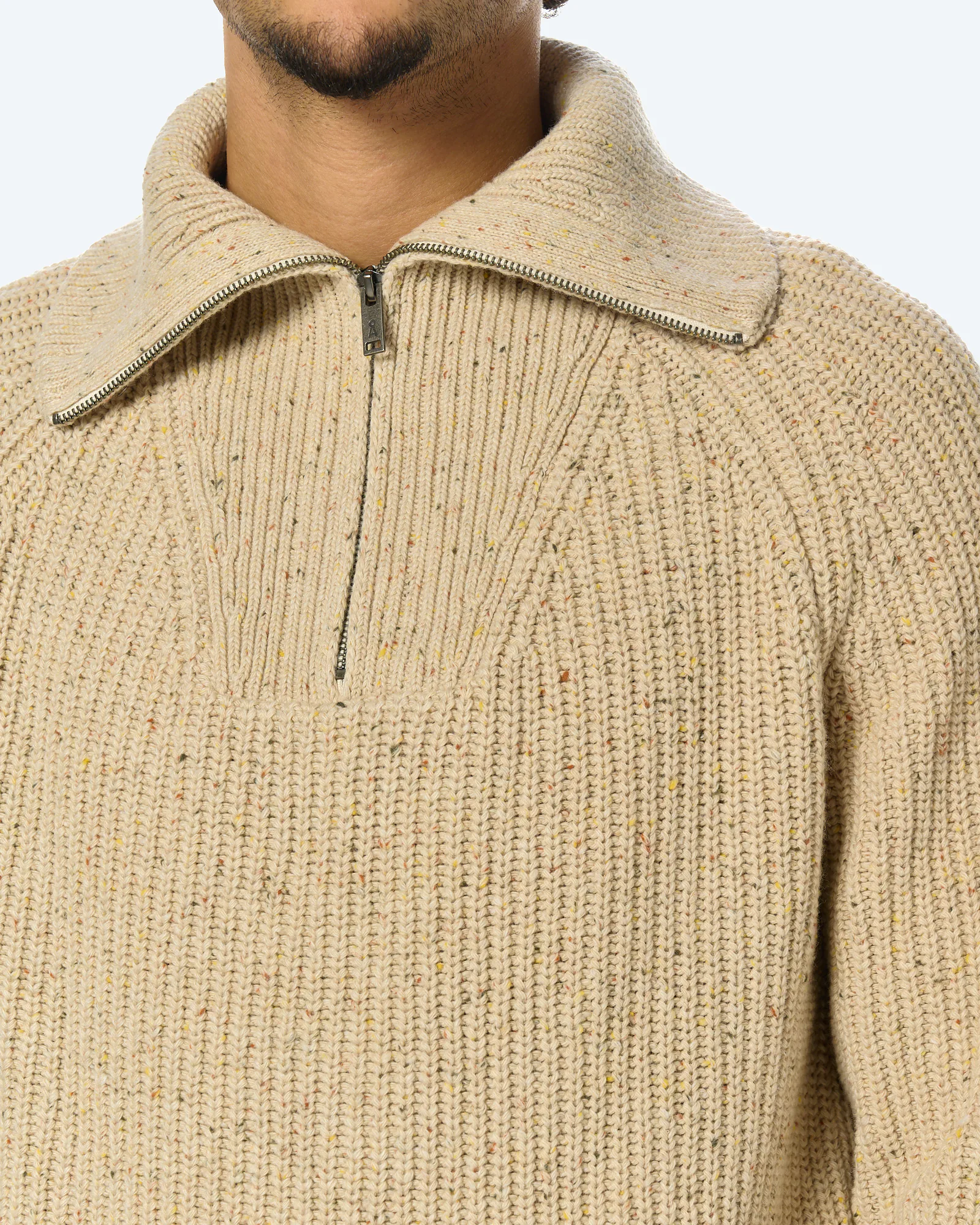 Tweed Knit Troyer Sandstone Tweed