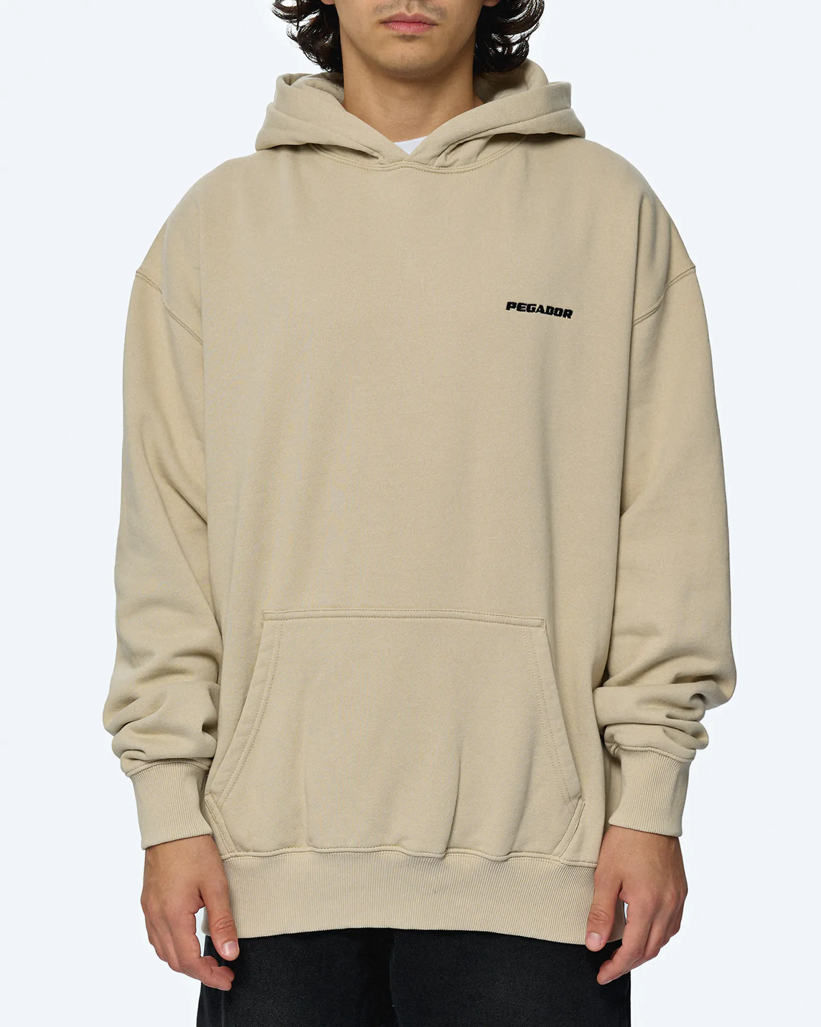 PEGADOR Logo Oversized Hoodie Washed Light Beige PEGADOR Logo Oversized Hoodie Washed Light Beige