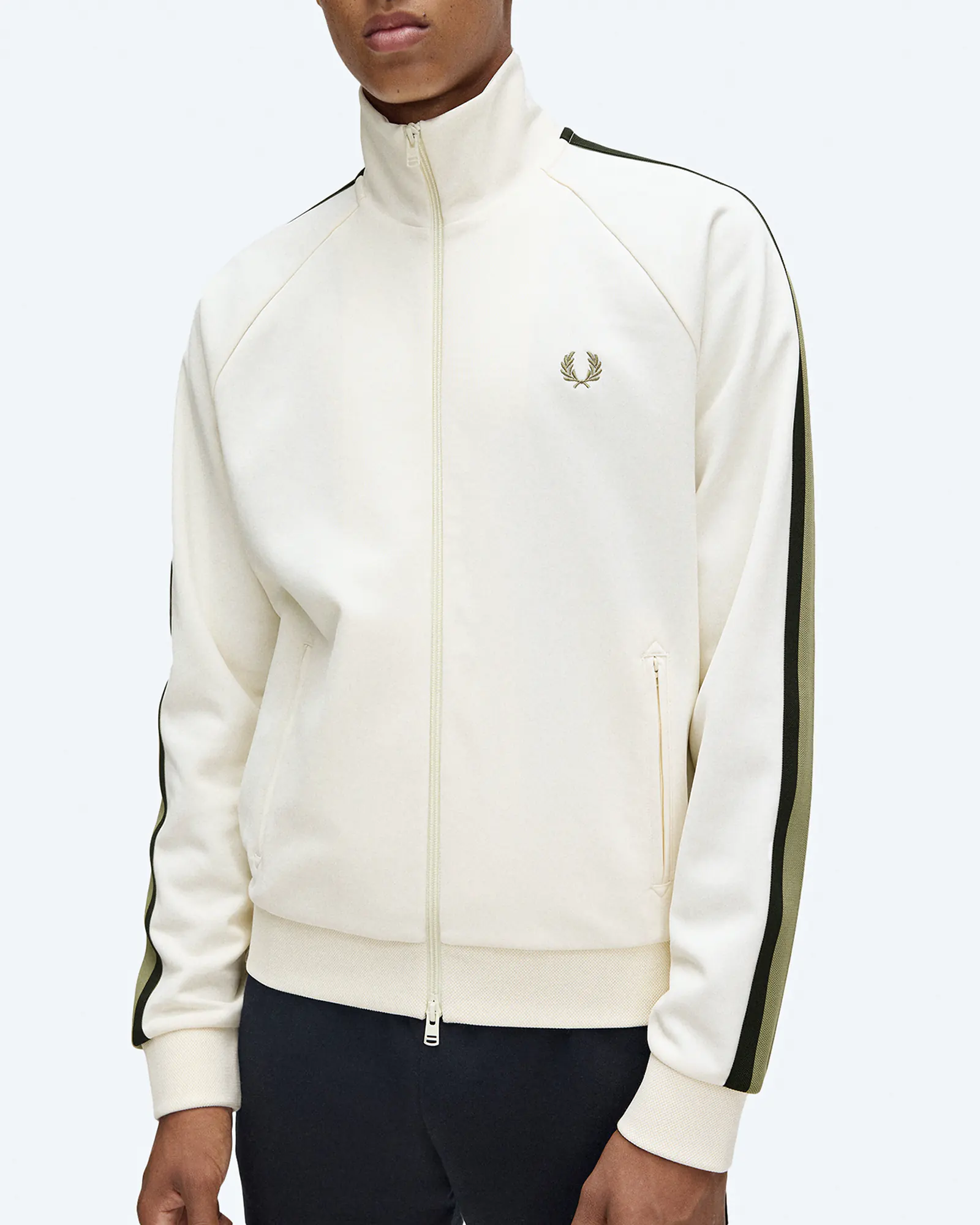 Fred Perry Two Colour Tape Track Jacket Light Ecru Fred Perry Two Colour Tape Track Jacket Light Ecru
