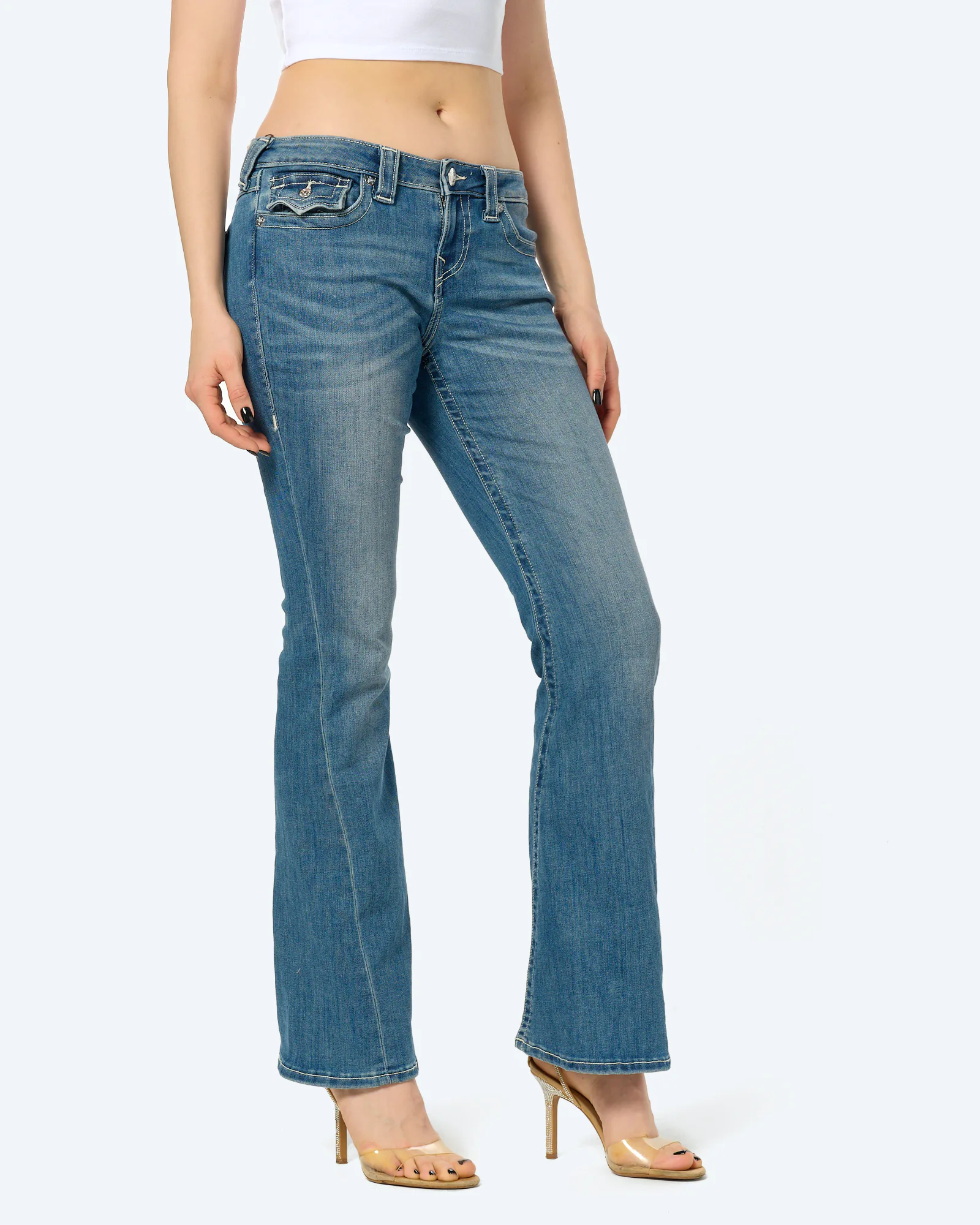 True Religion JOEY Low Rise Flare Flap Jeans Arabella