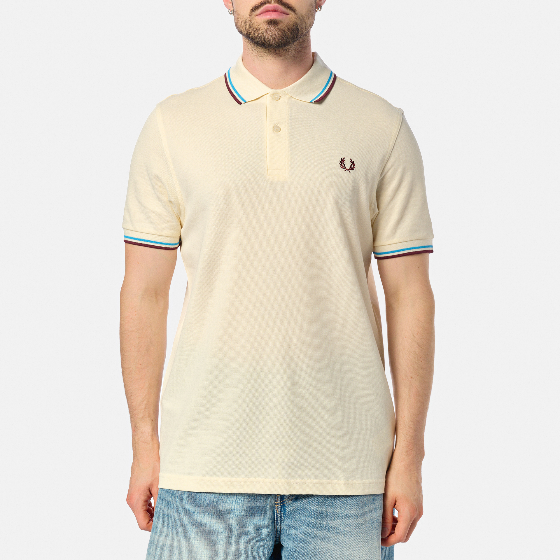 Fred Perry Twin Tipped Polo Shirt Ecru/Court Blue/Oxblood