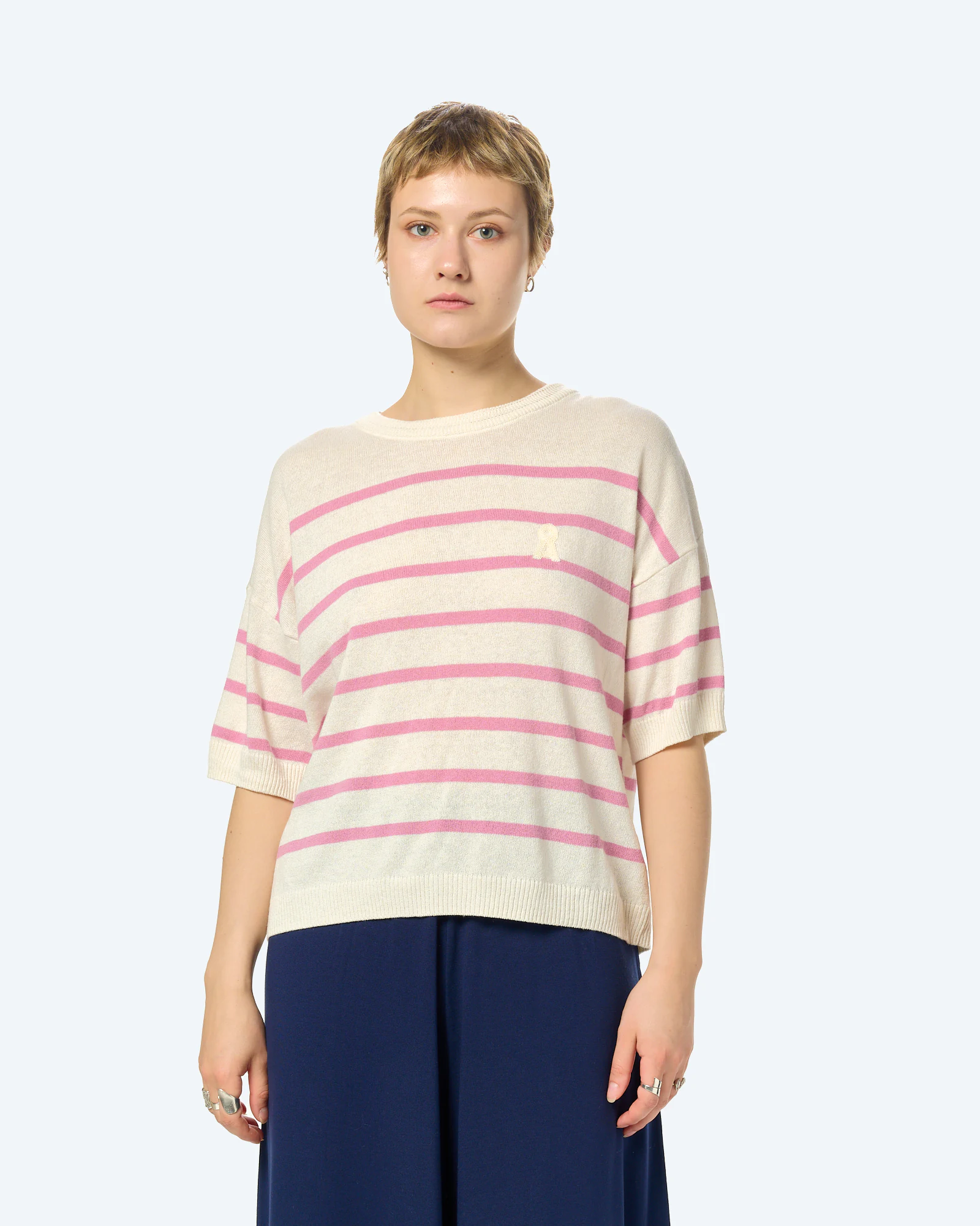 STRIPE LINEN BLEND SWEATER Undyed-Washed Berry