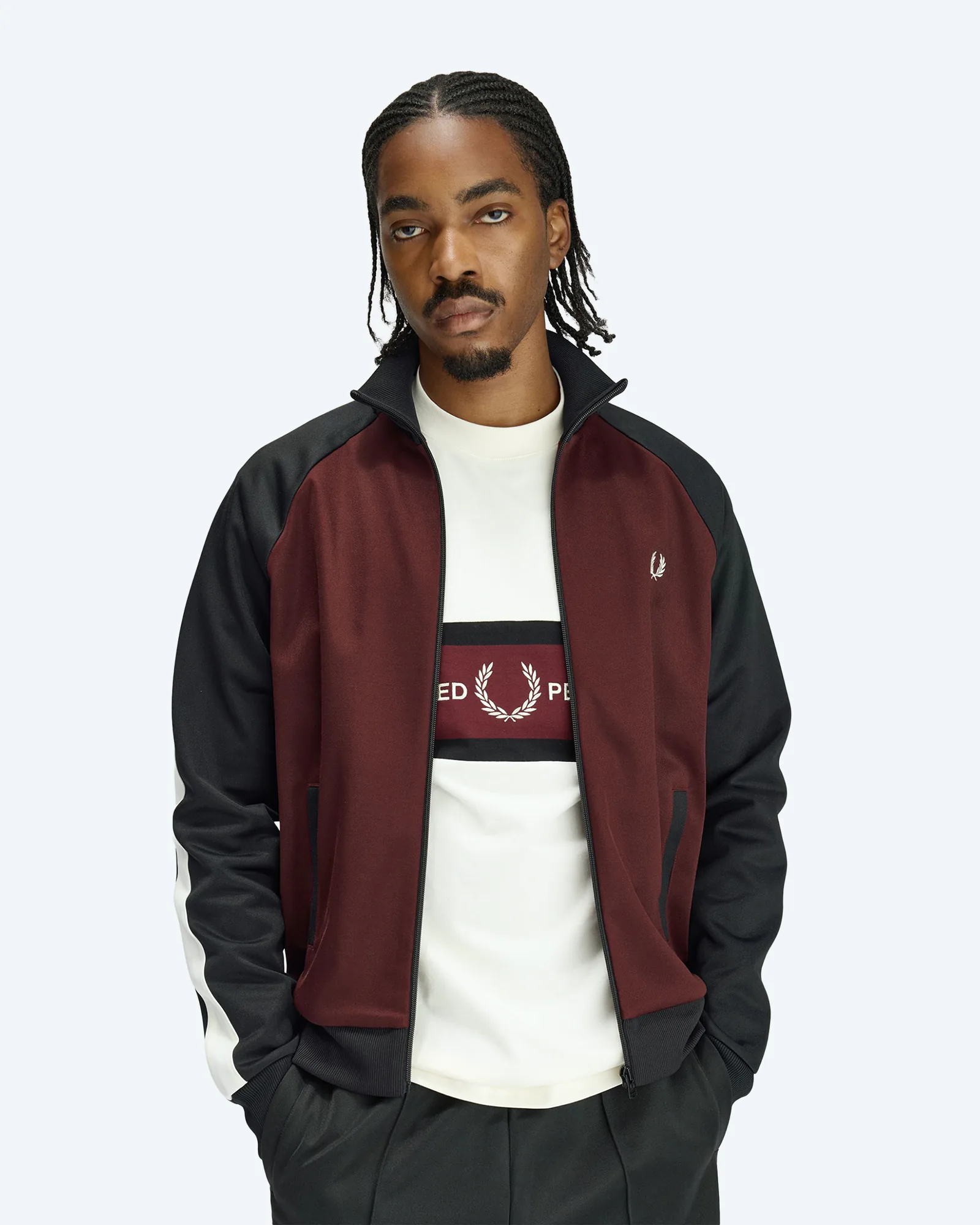 Fred Perry Contrast Sleeve Track Jacket Oxblood