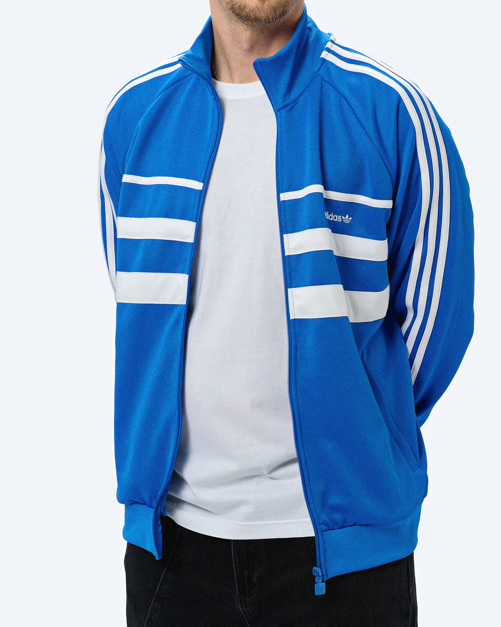 Baby blue and white adidas jacket shop
