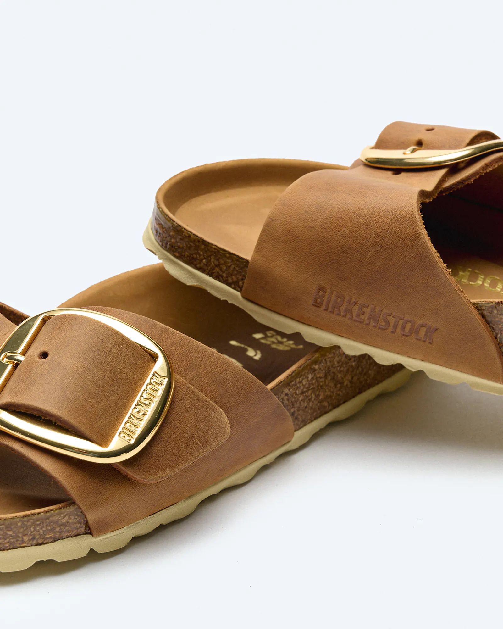 Birkenstock Madrid Big Buckle Natural Oiled Leather (Narrow Fit) Sandals Cognac