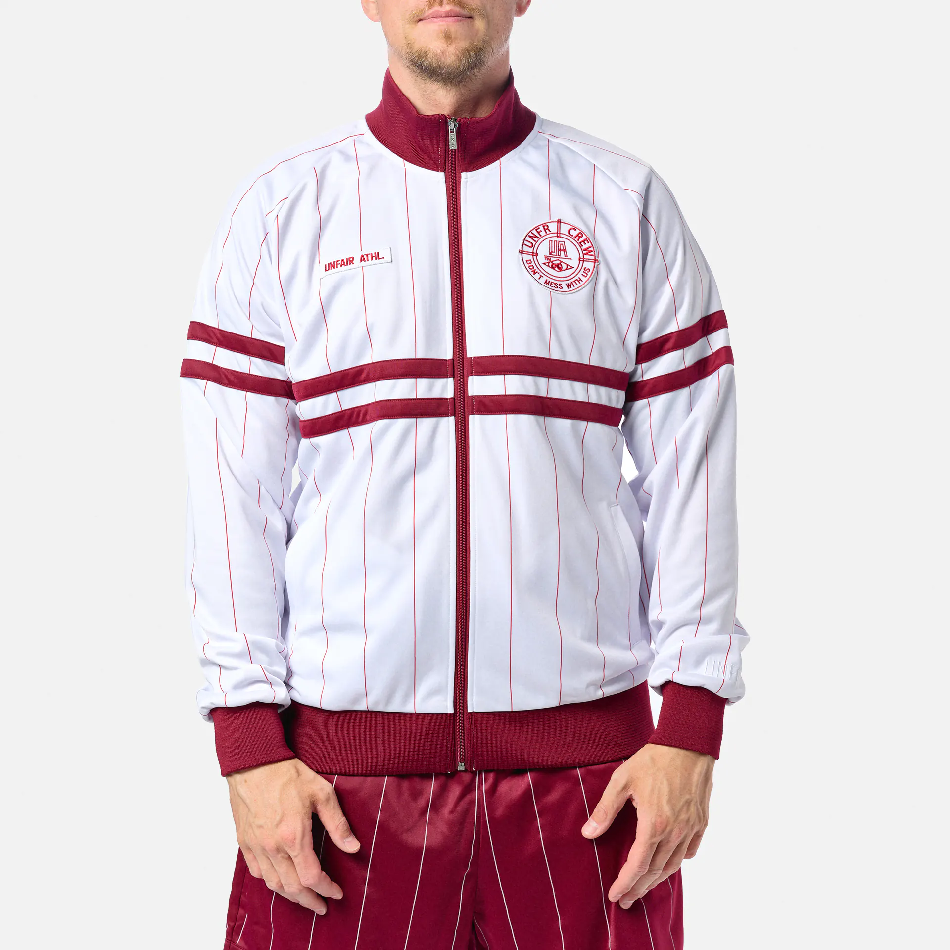 Unfair Athletics DMWU Tracktop Pinstripes White/Burgundy