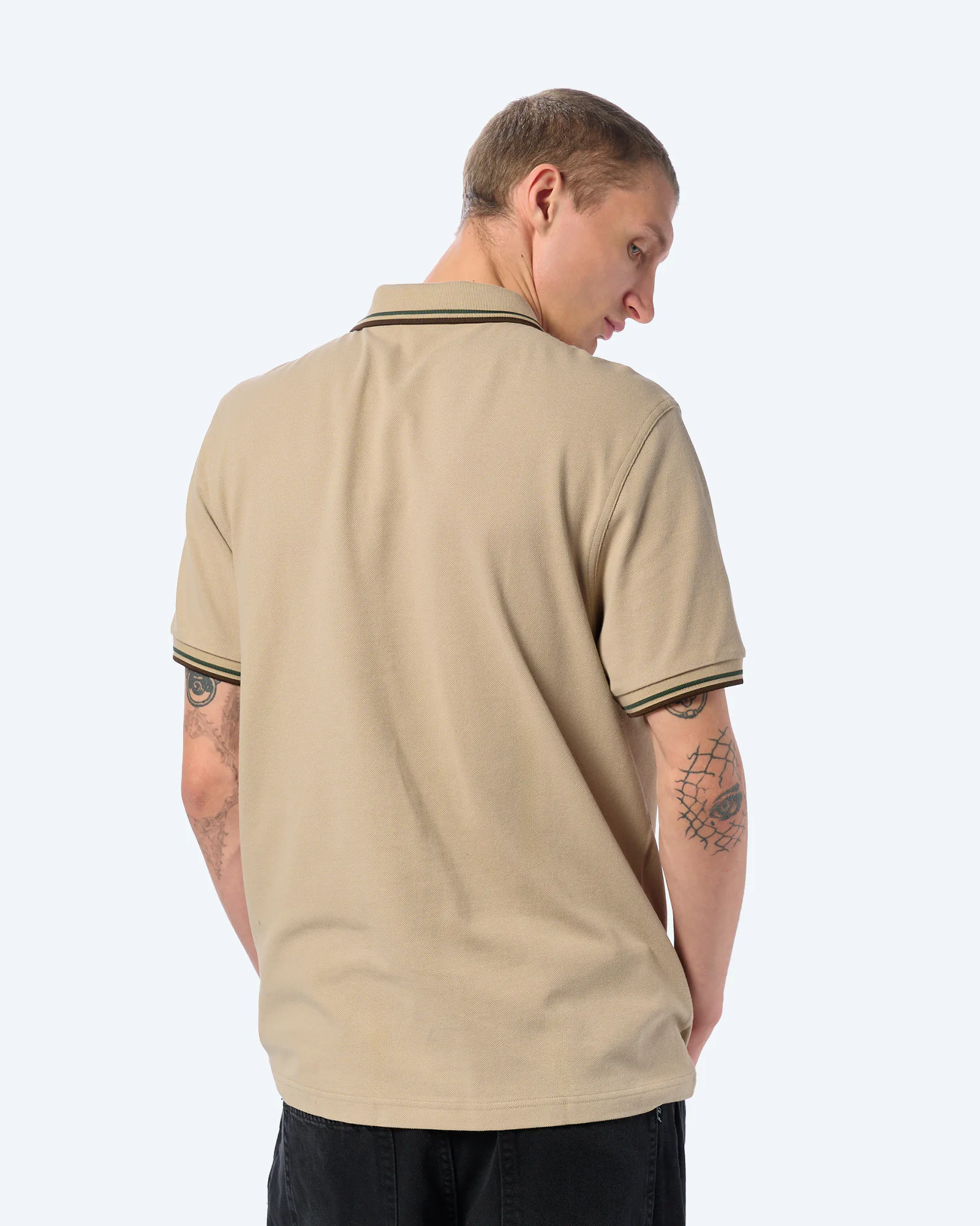 Fred Perry Twin Tipped Polo Shirt Warm Oat/Court Green/Burnt Tobacco