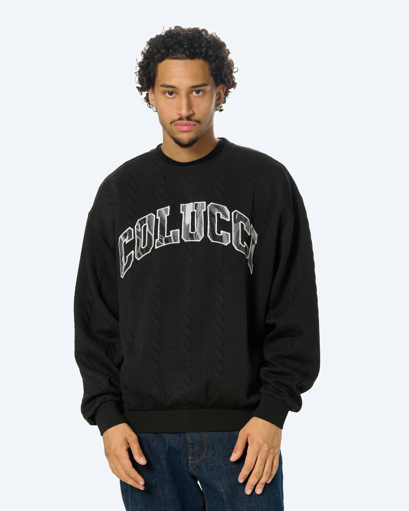 Structured College Crewneck Black/AOP Black