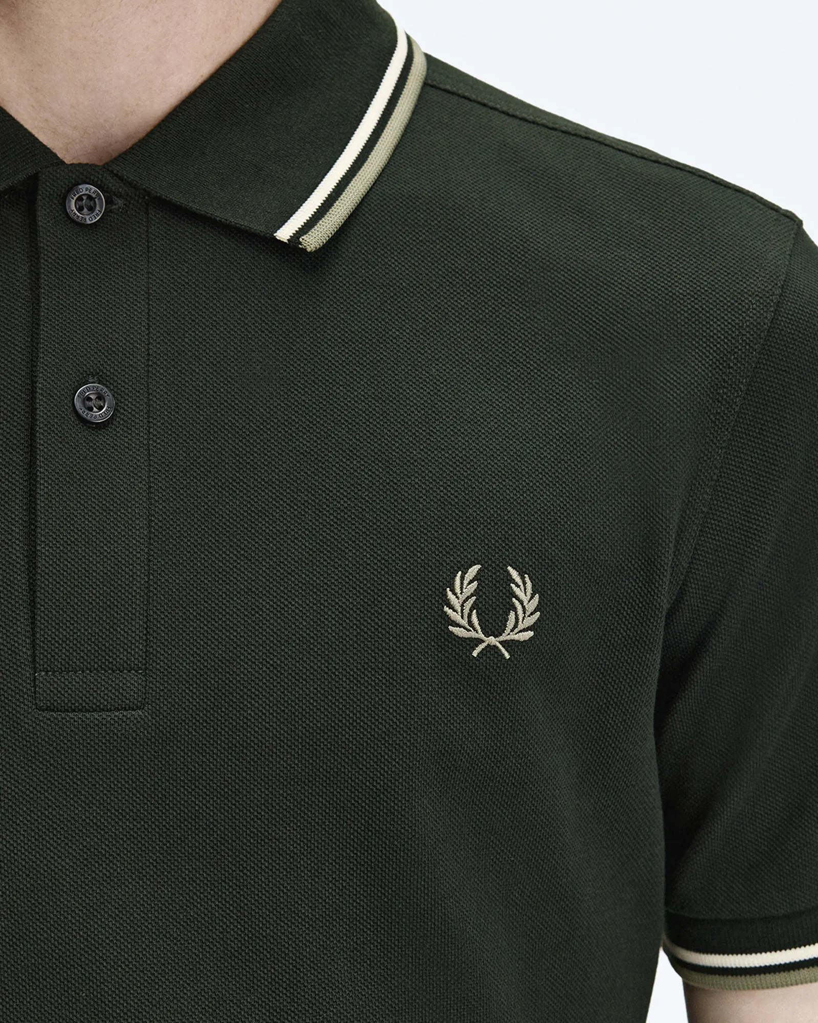 Fred Perry Twin Tipped Polo Shirt Night Green/Light Ecru/Olive Mint Fred Perry Twin Tipped Polo Shirt Night Green/Light Ecru/Olive Mint