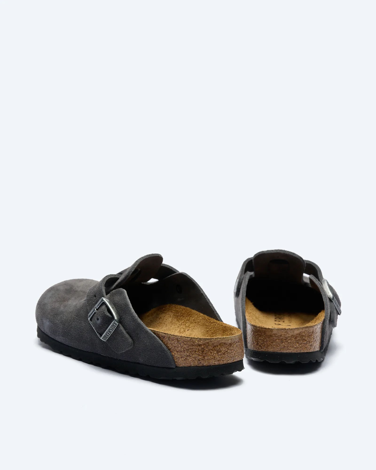 Birkenstock Men Boston Suede Leather Narrow Sandals Charcoal