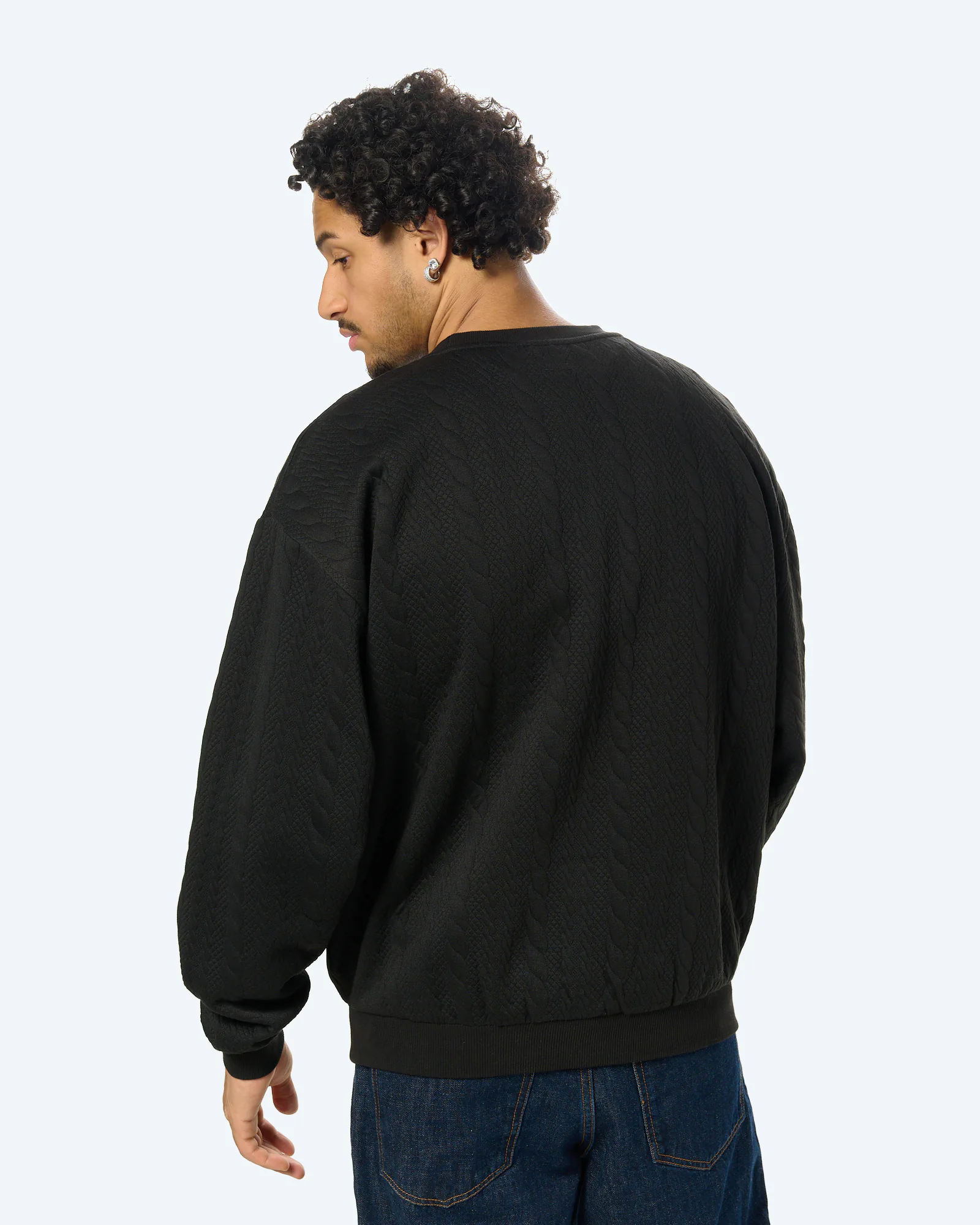 Structured College Crewneck Black/AOP Black