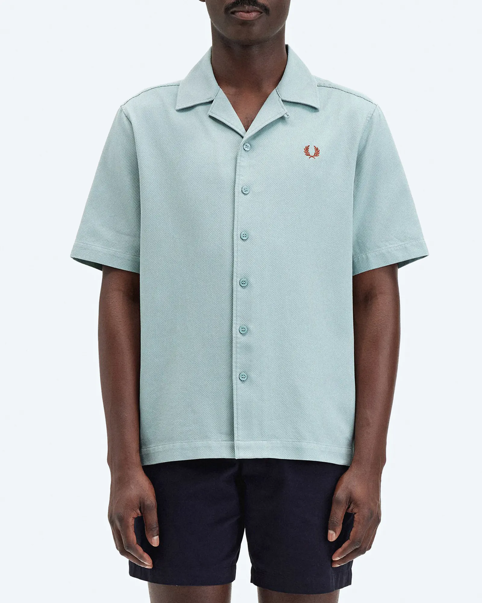 Fred Perry Pique Texture Revere Collar Shirt Silver Blue