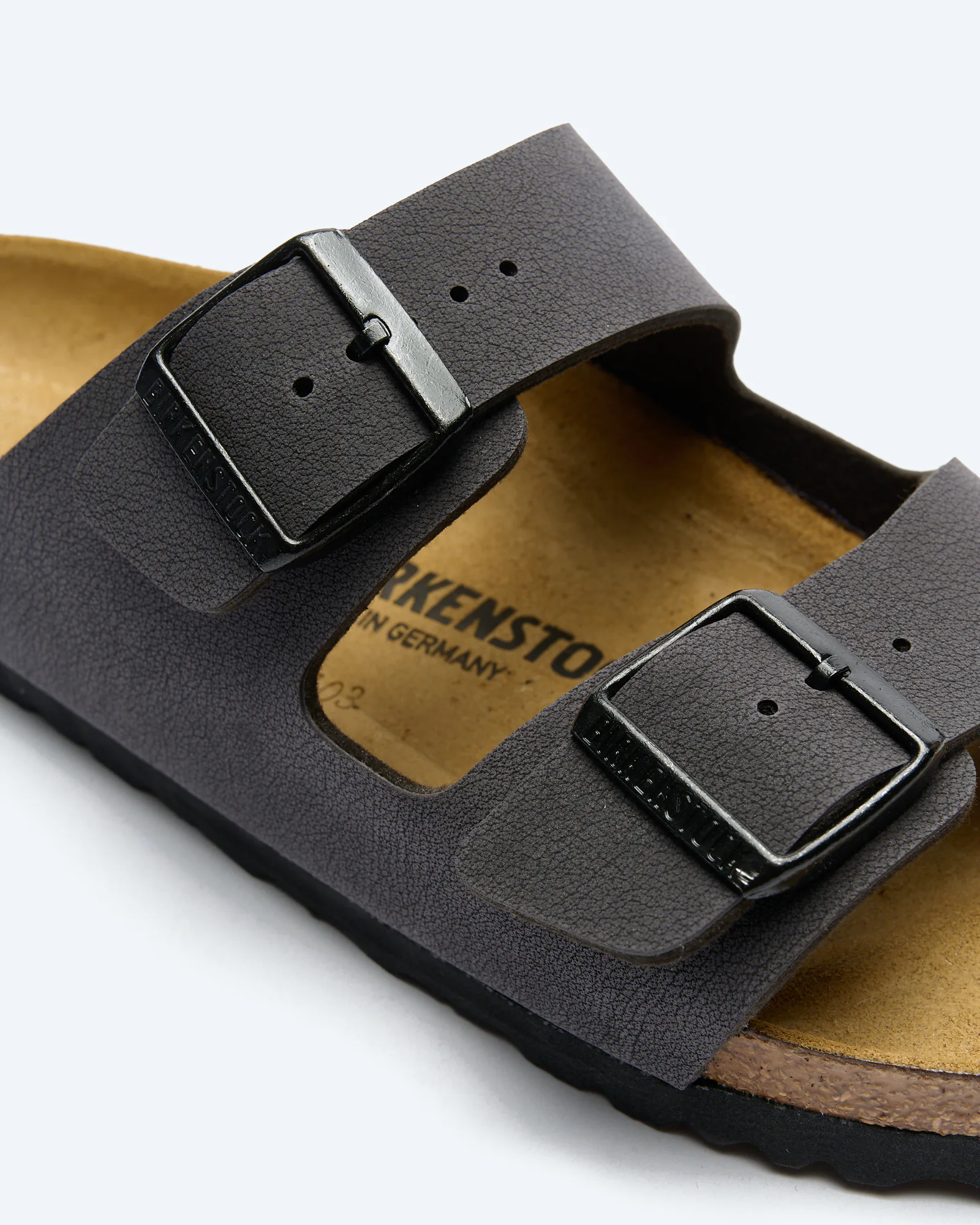 Arizona Birko-Flor Nubuk Leather Sandals Narrow Velvet Gray/Black Buckles