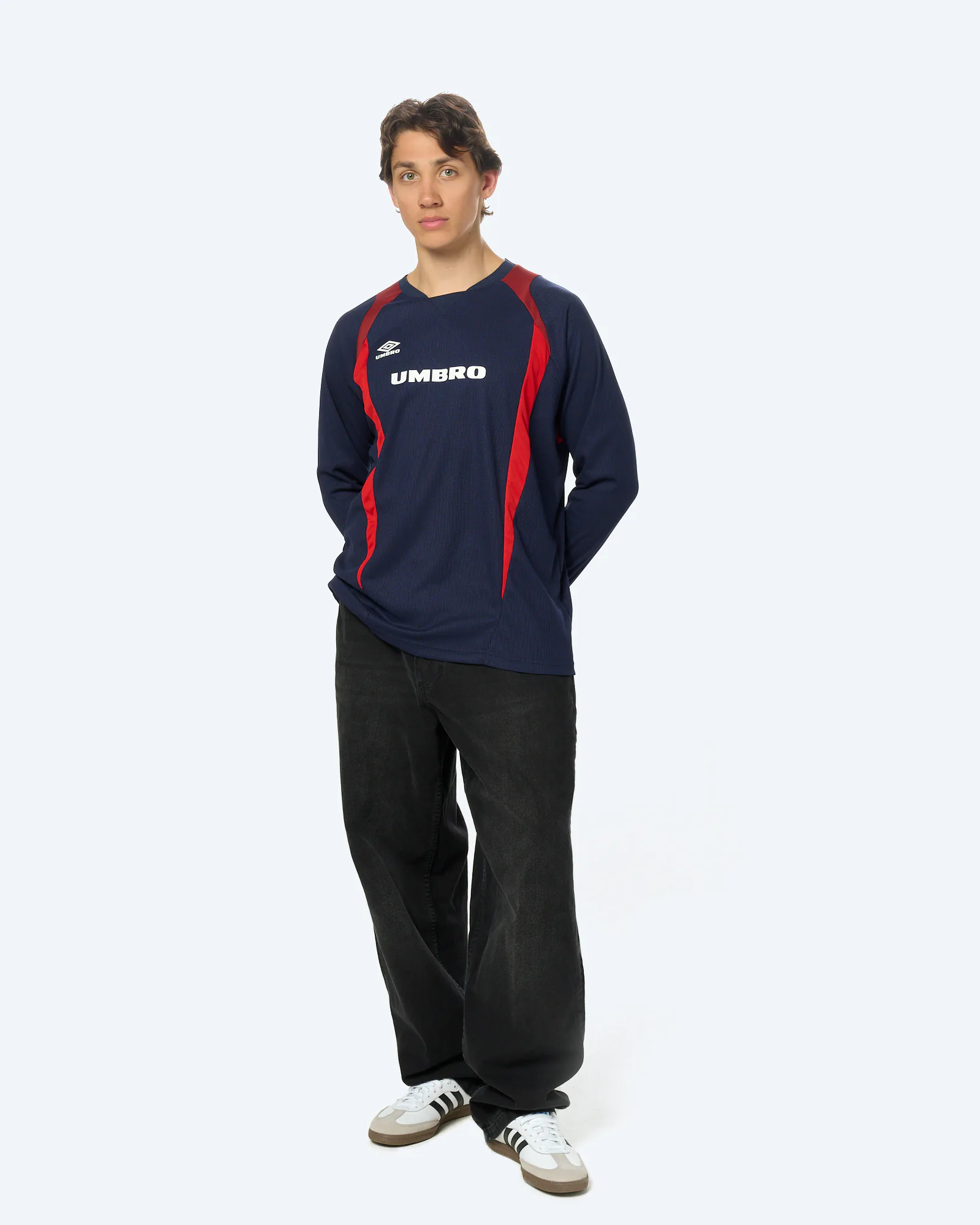 Umbro Panelled Longsleeve Jersey Baritone Blue/Goji Berry/Brilliant White 