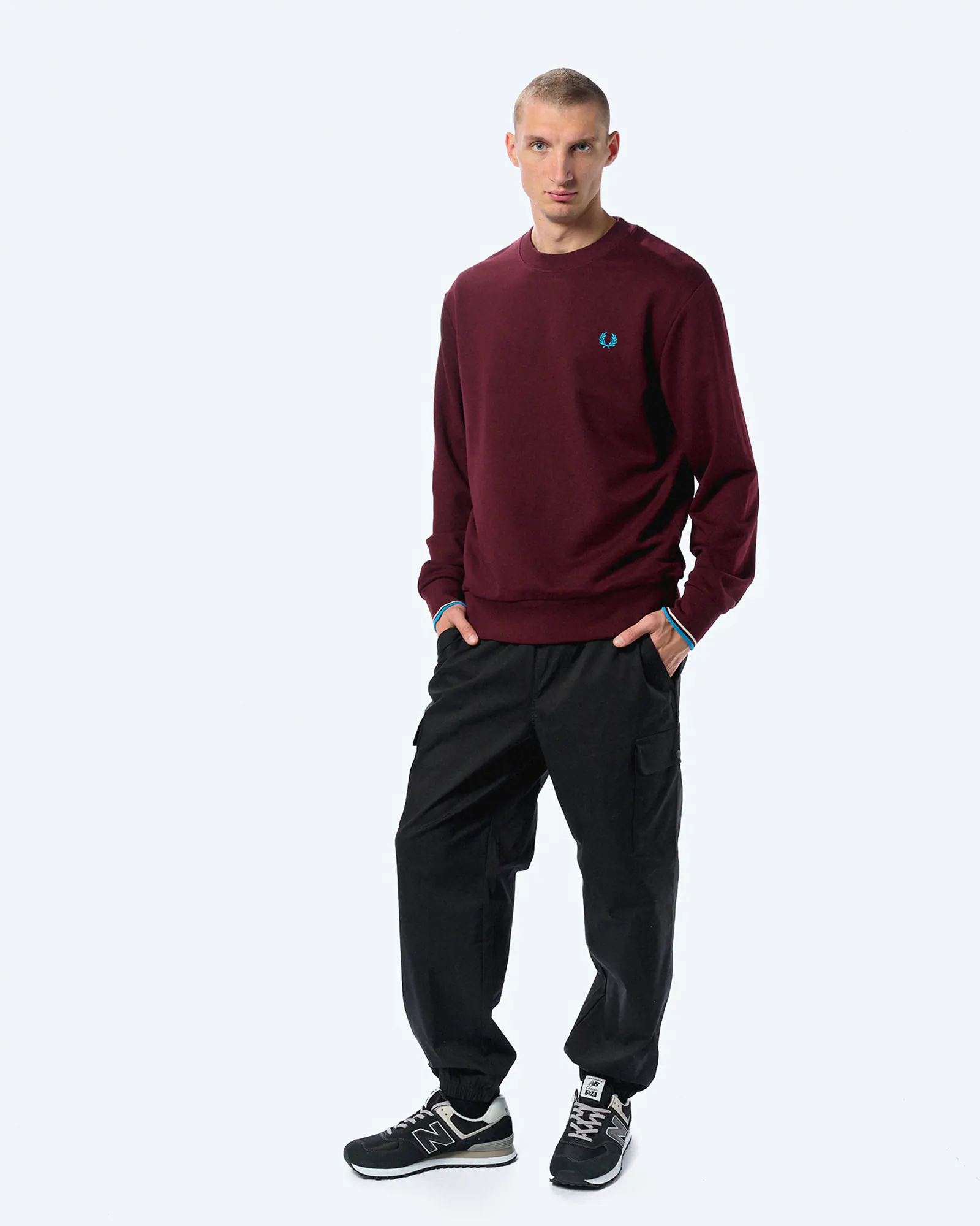 Fred Perry Crew Neck Sweatshirt Oxblood/Ecru/Court Blue
