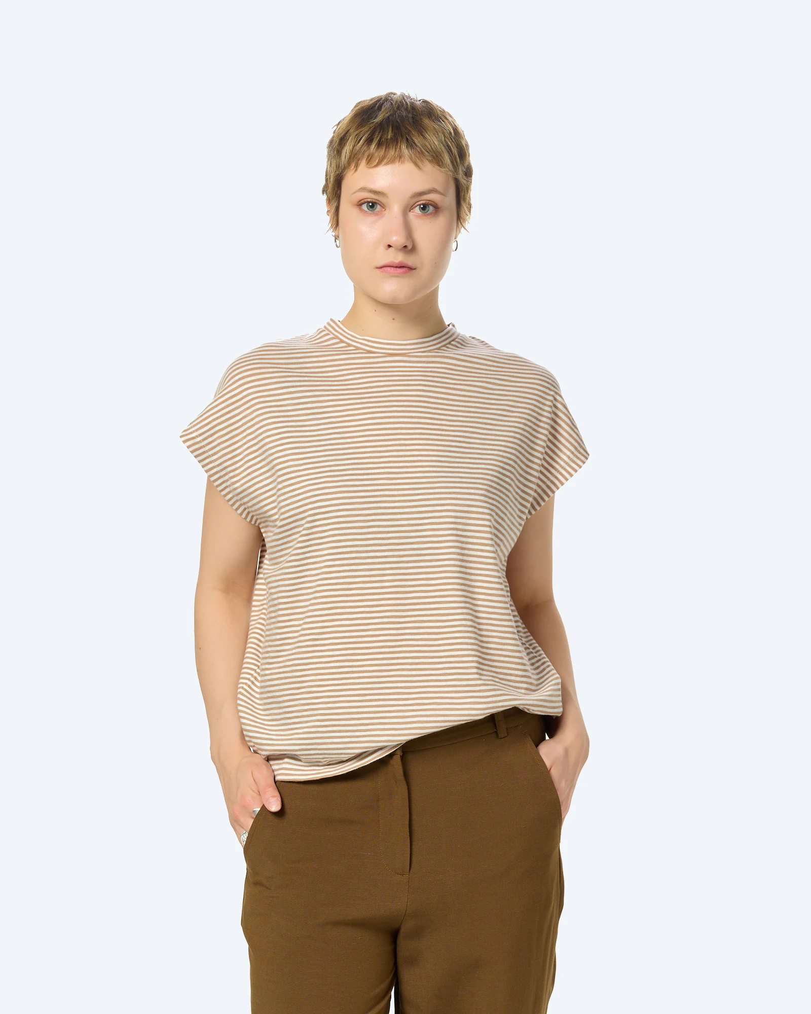 SLUB JERSEY STRIPE T-SHIRT Oatmilk-Cinnamon Dust