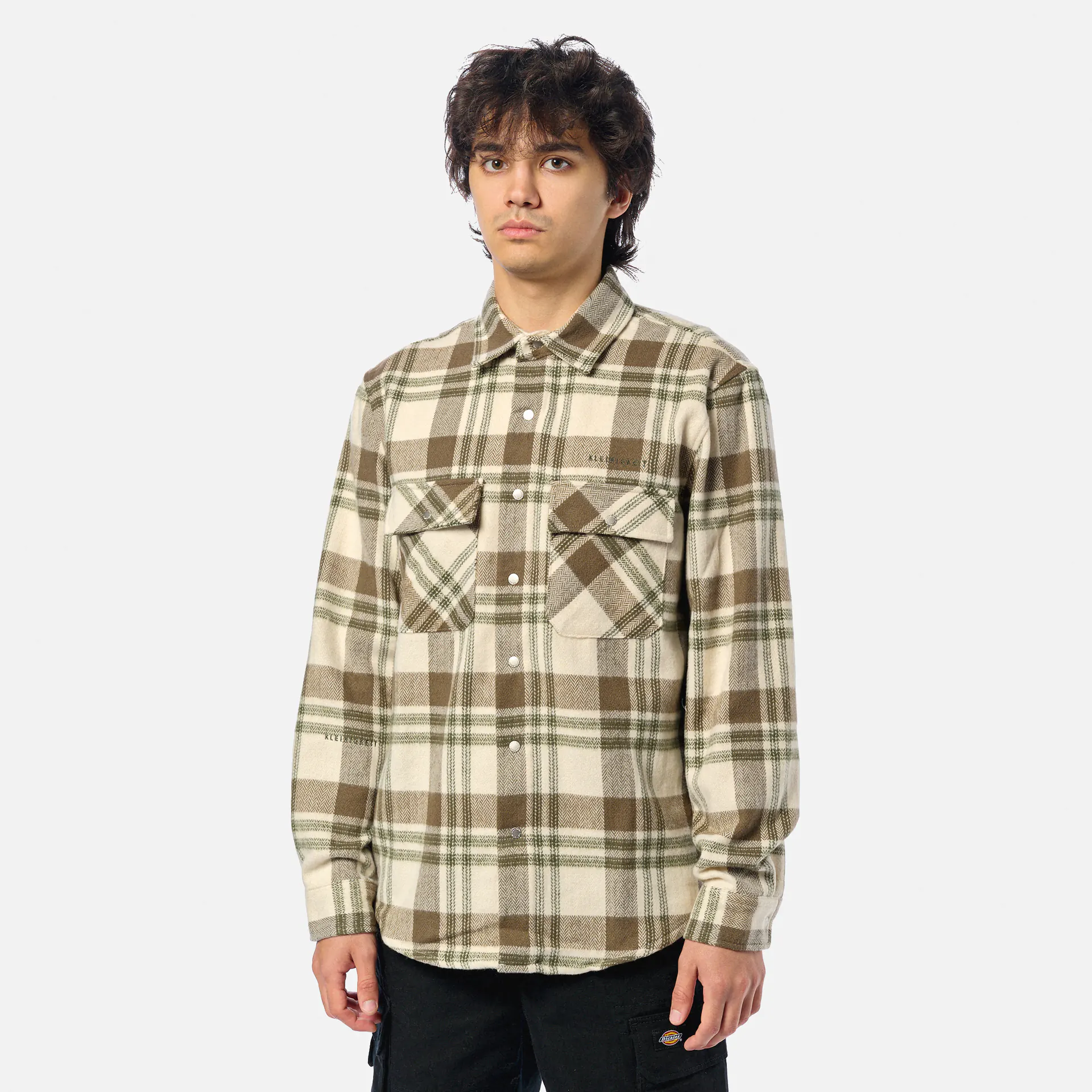 Kleinigkeit Bois Flanellson Mandela Shirt Offwhite/Brown/Croco Green