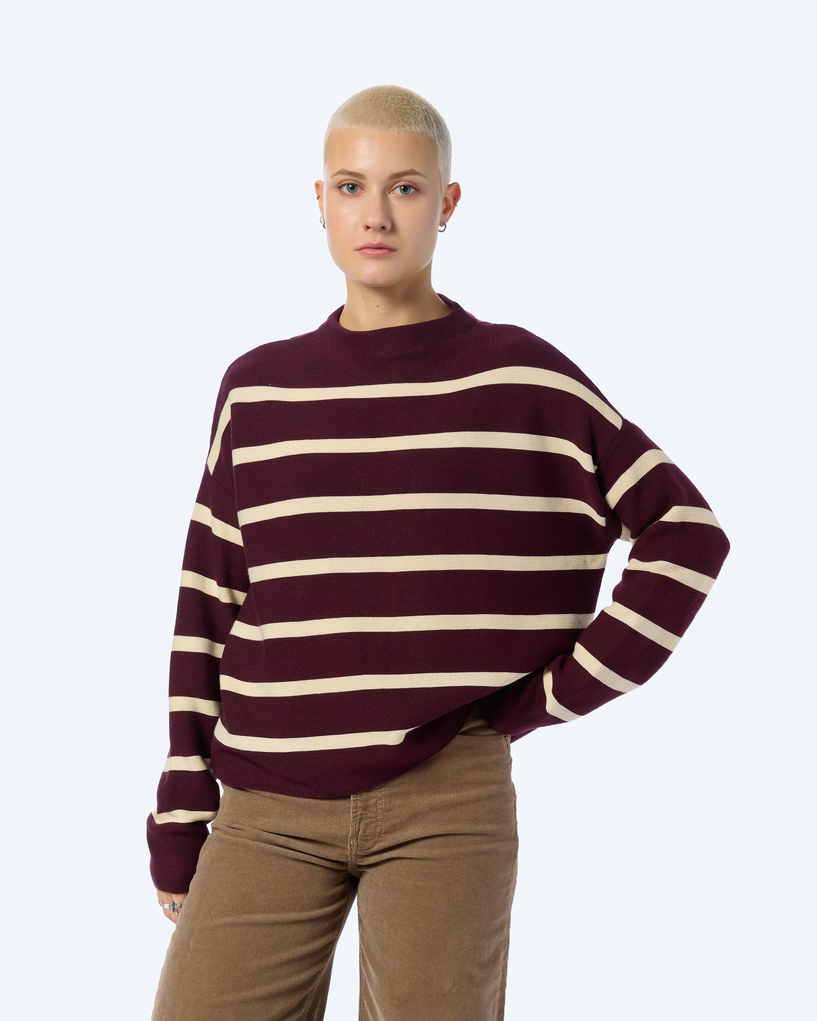 ARMEDANGELS MERINAA STRIPES Pullover Dark Cranberry/Oatmilk