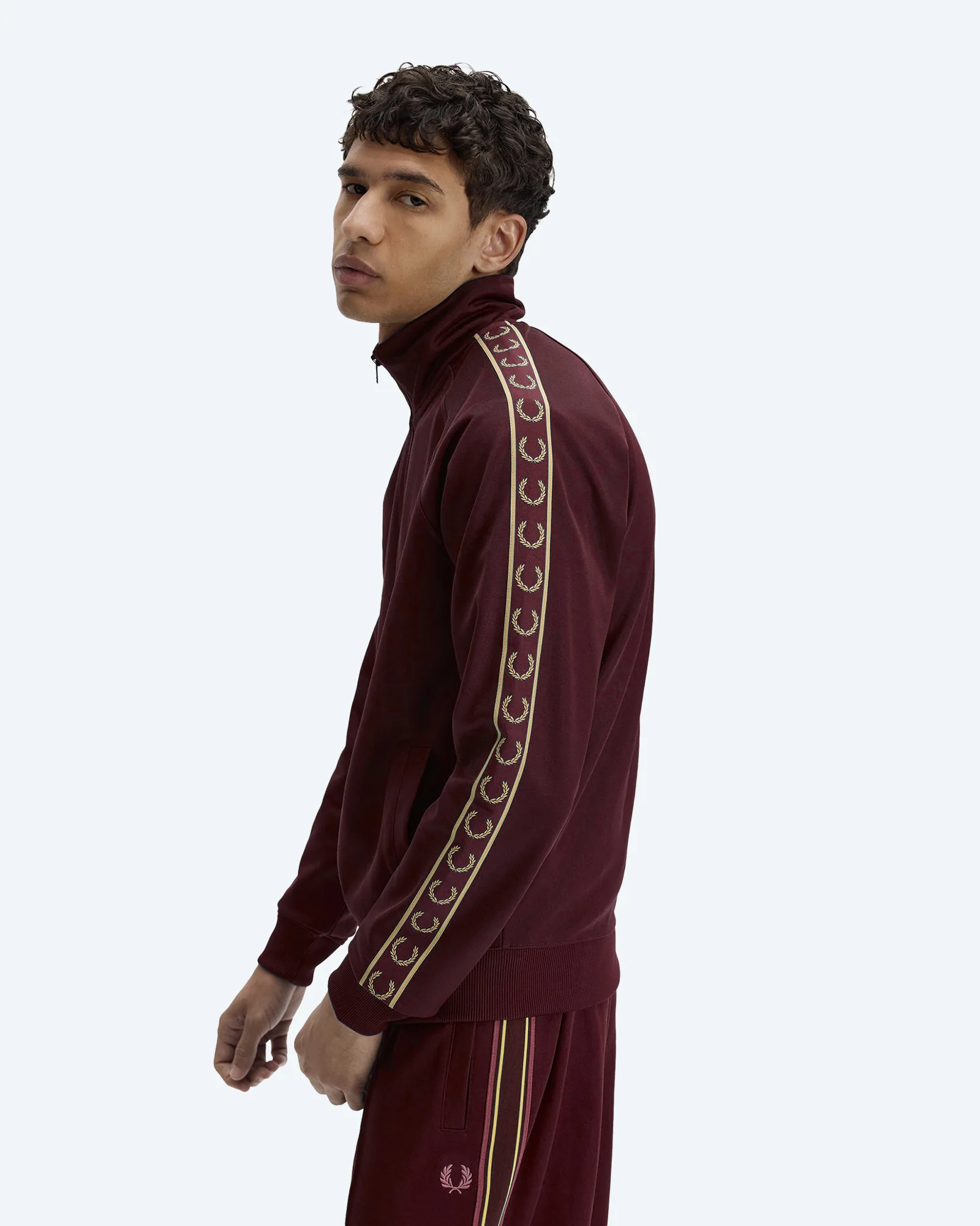 Fred Perry Contrast Taped Track Jacket Oxblood/Champagne