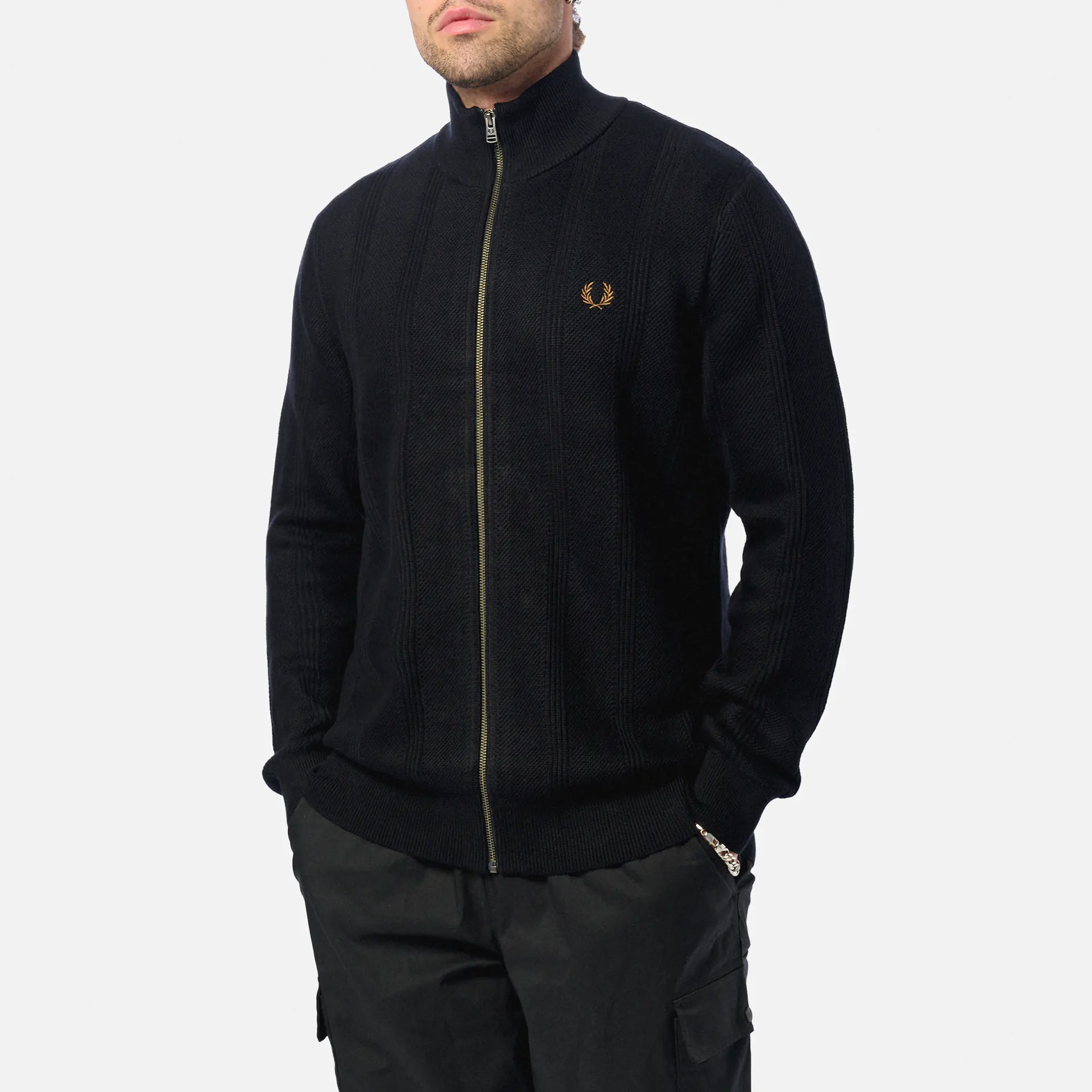 Fred Perry Textured Zip Through Cardigan Black