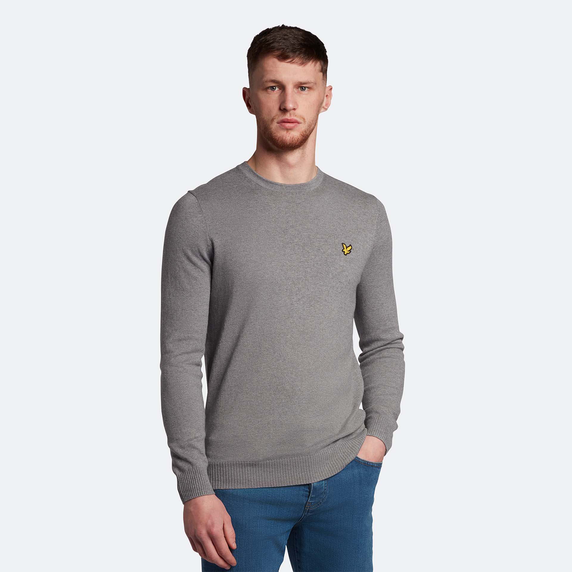 Lyle & Scott Crew Neck Cotton Merino Mid Grey Marl