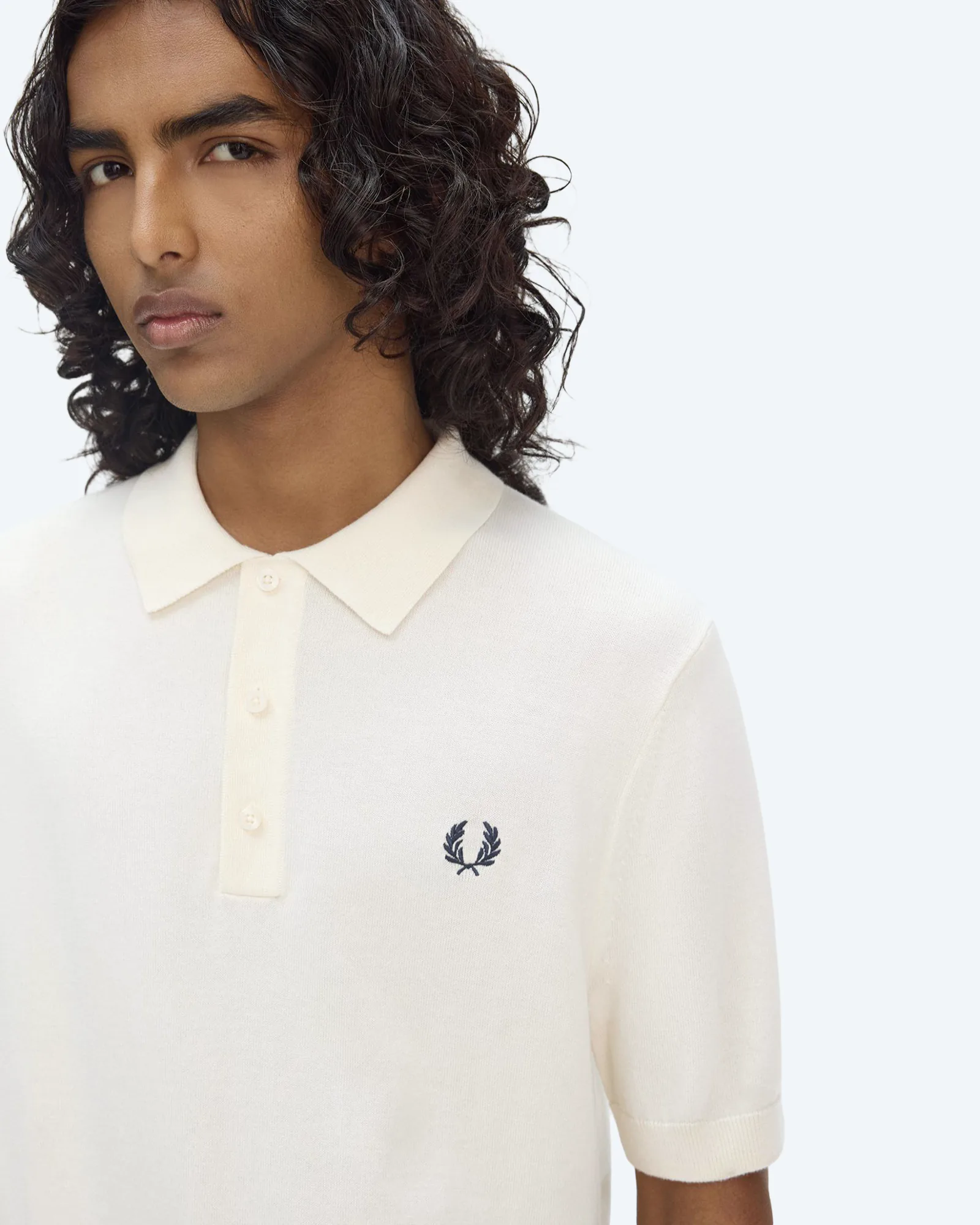 Fred Perry Cotton Knitted Polo Shirt Ecru