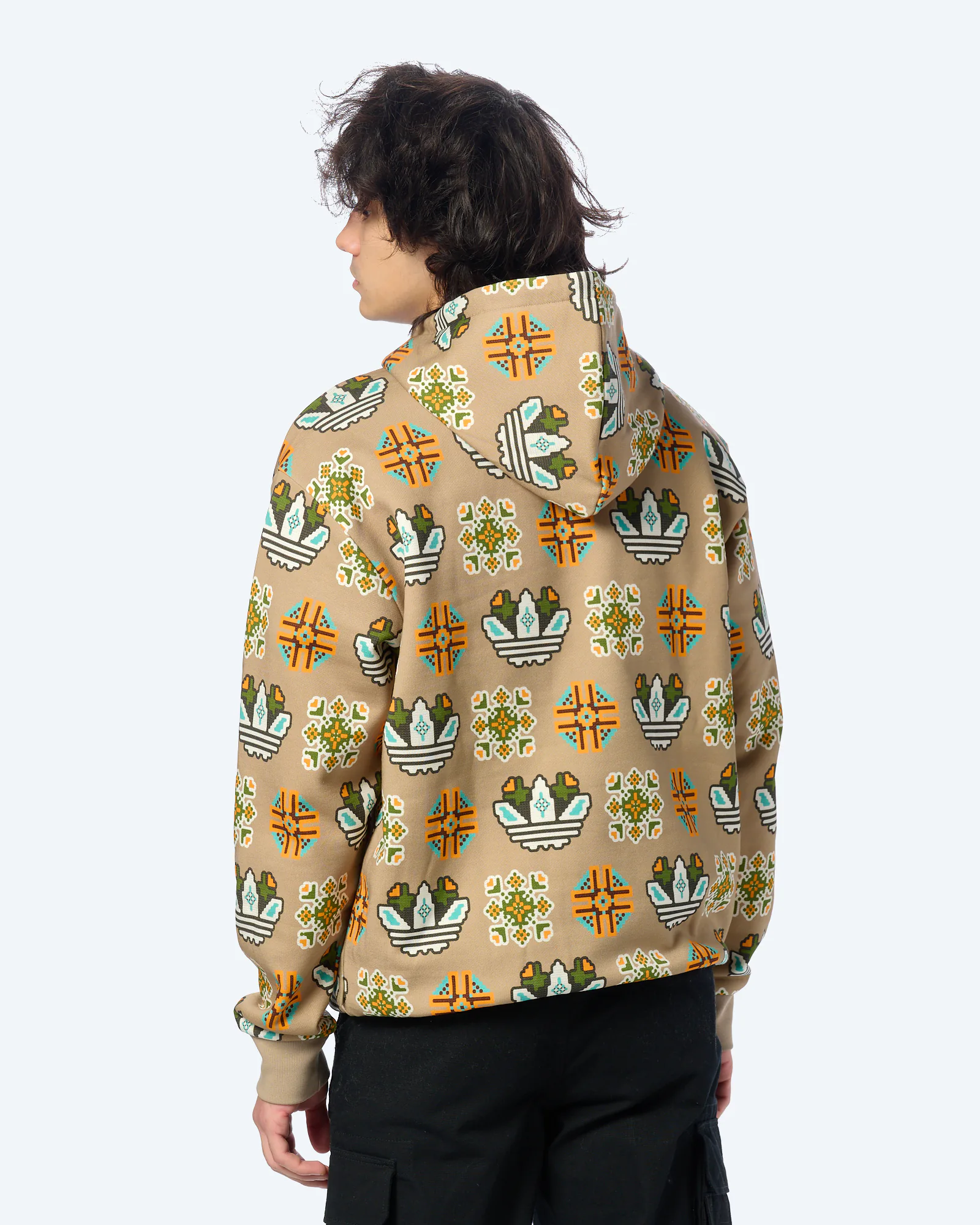 adidas Originals Tile Allover Print Loose Hoodie Trace Khaki