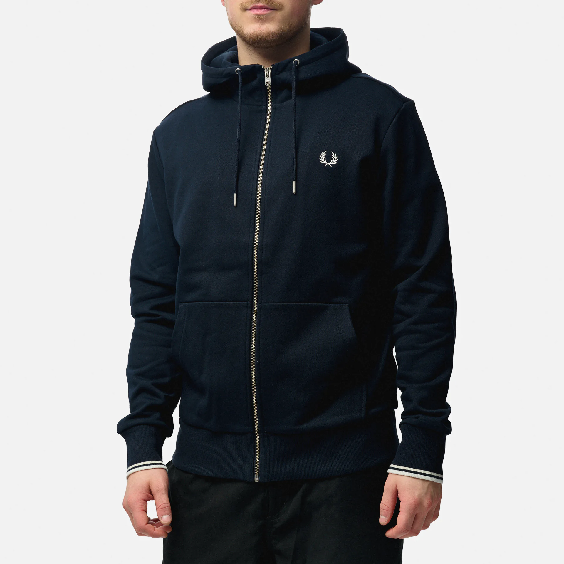 Fred Perry Hooded Zip Through Sweatshirt Navy