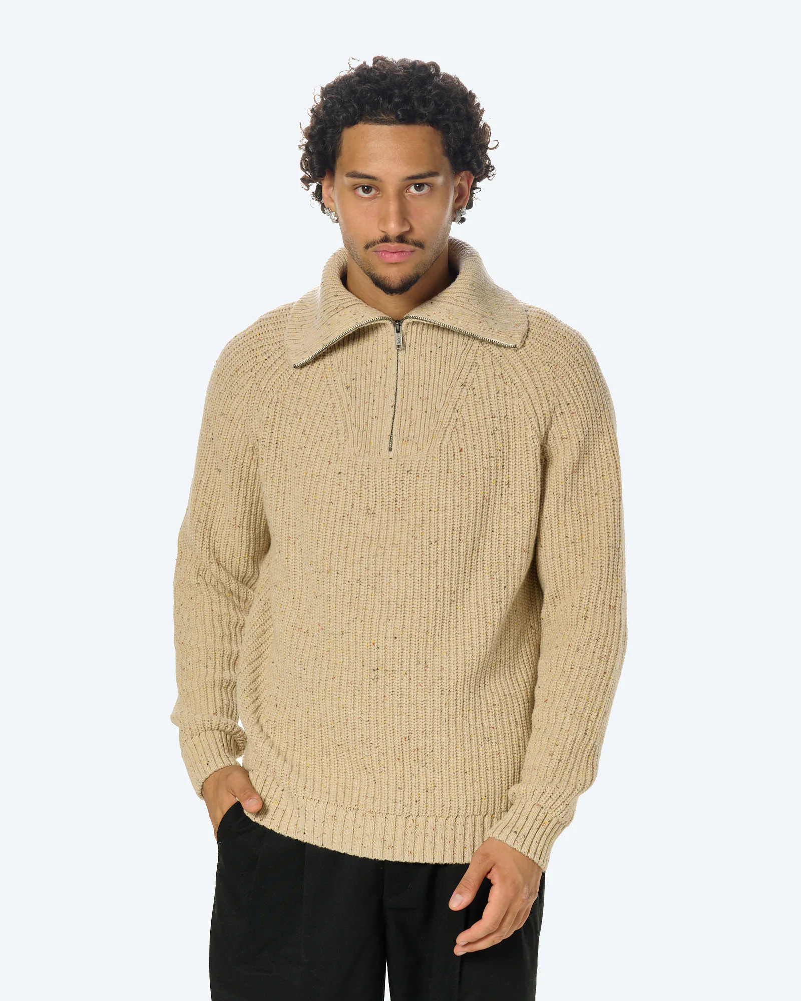 Tweed Knit Troyer Sandstone Tweed
