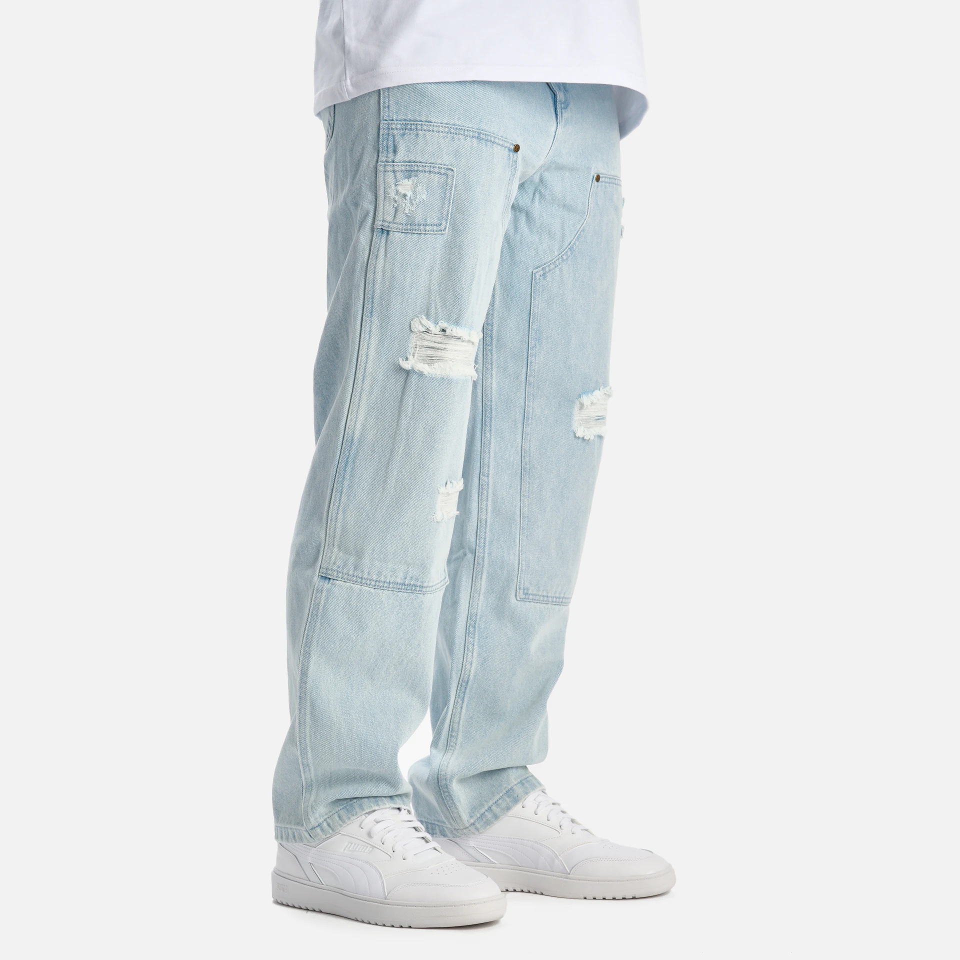 Karl Kani OG Heavy Distressed Carpenter Jeans Bleached Blue