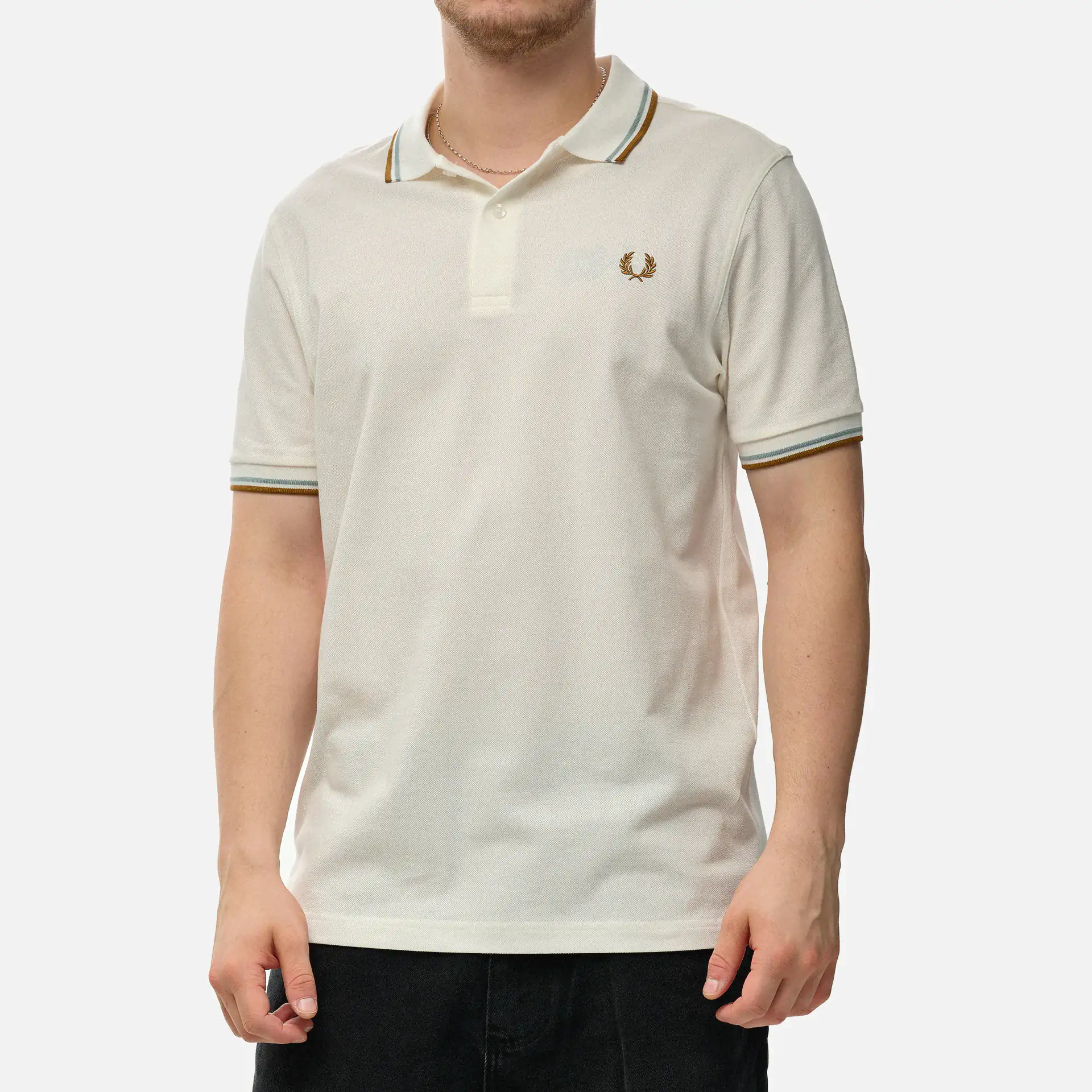 Fred Perry Twin Tipped Polo Shirt Snow White/Silver Blue/Dark Caramel