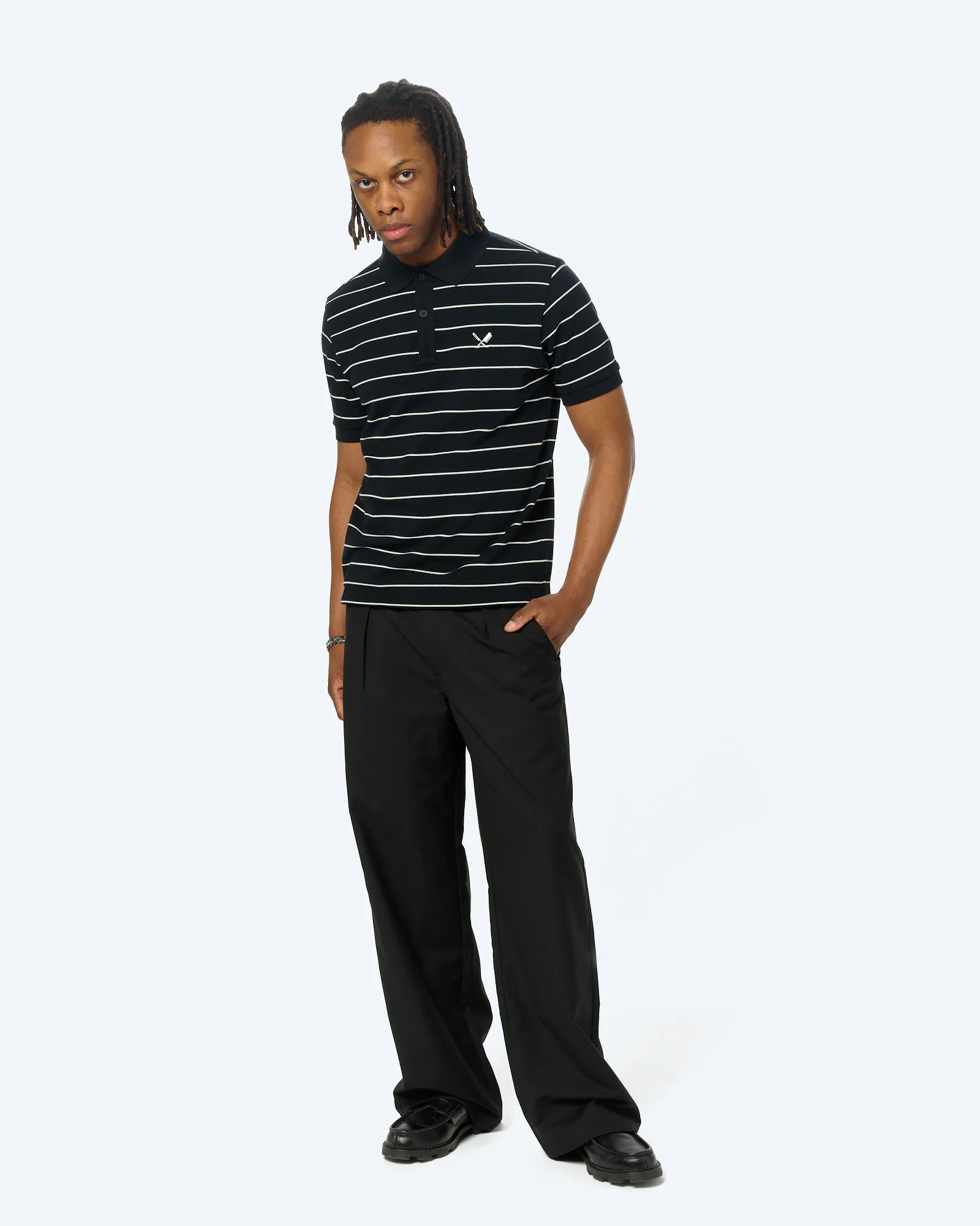 Distorted People Piqué Striped Poloshirt Black