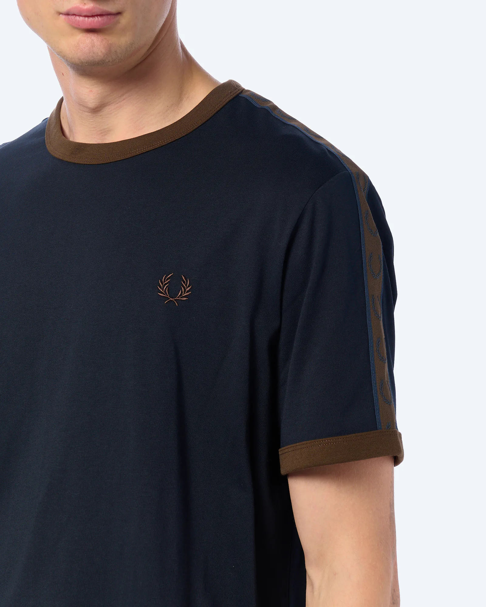Fred Perry Contrast Tape Ringer T-Shirt Navy/Burnt Tobacco