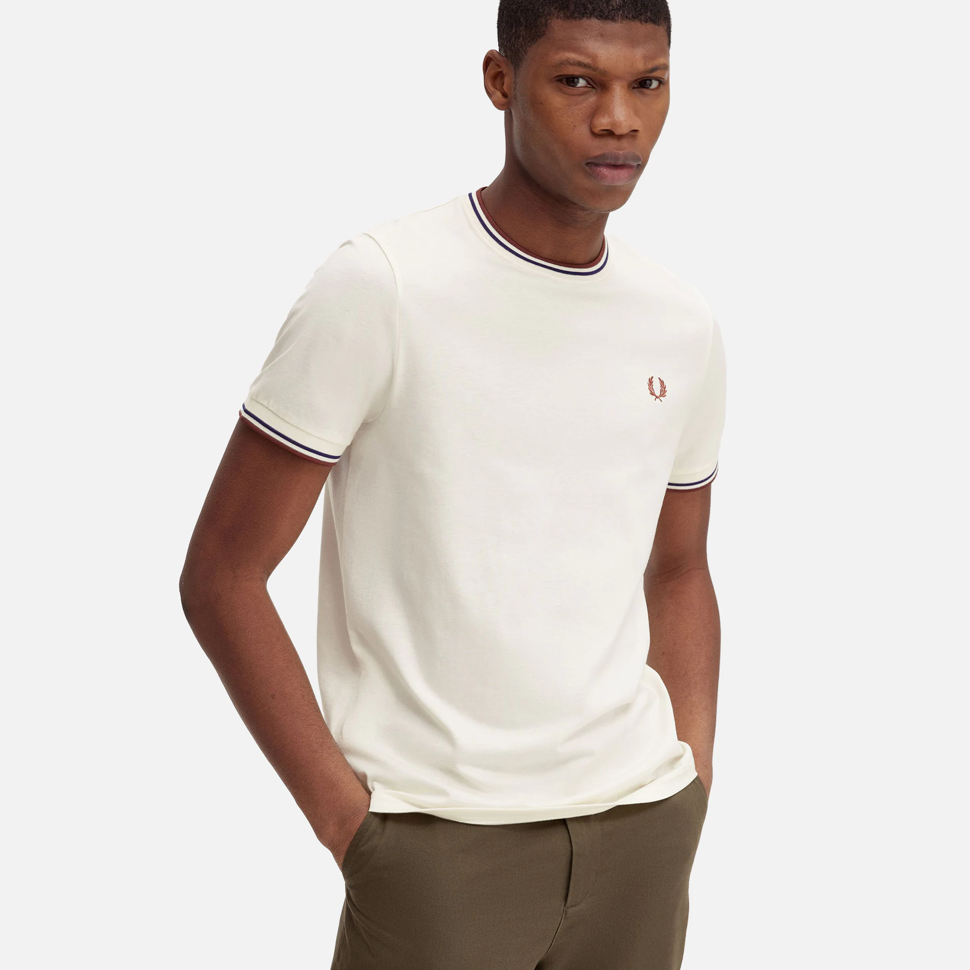 Fred Perry Twin Tipped T-Shirt Ecru/Whiskey Brown