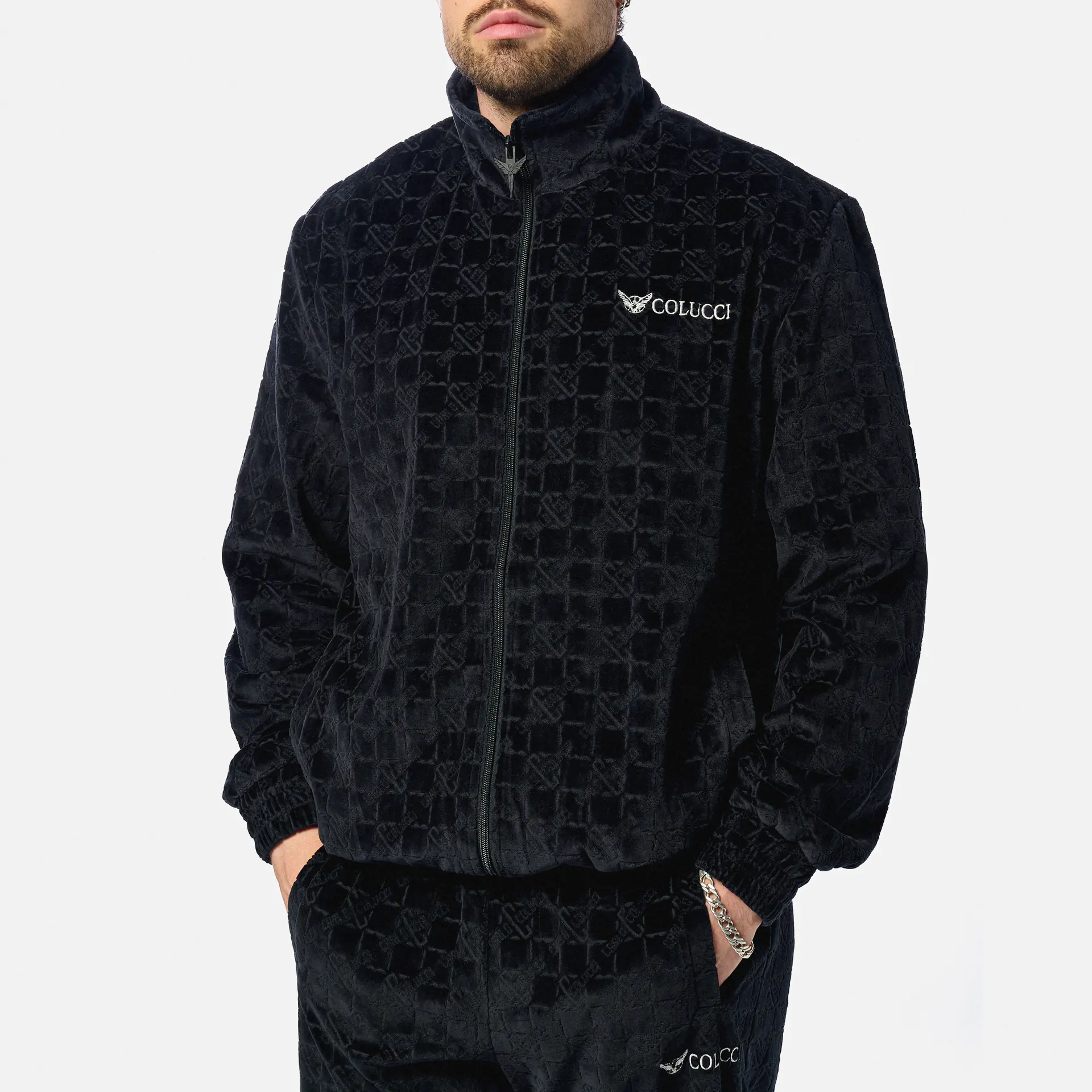 Colucci Monogramm Velours Track Jacket Black