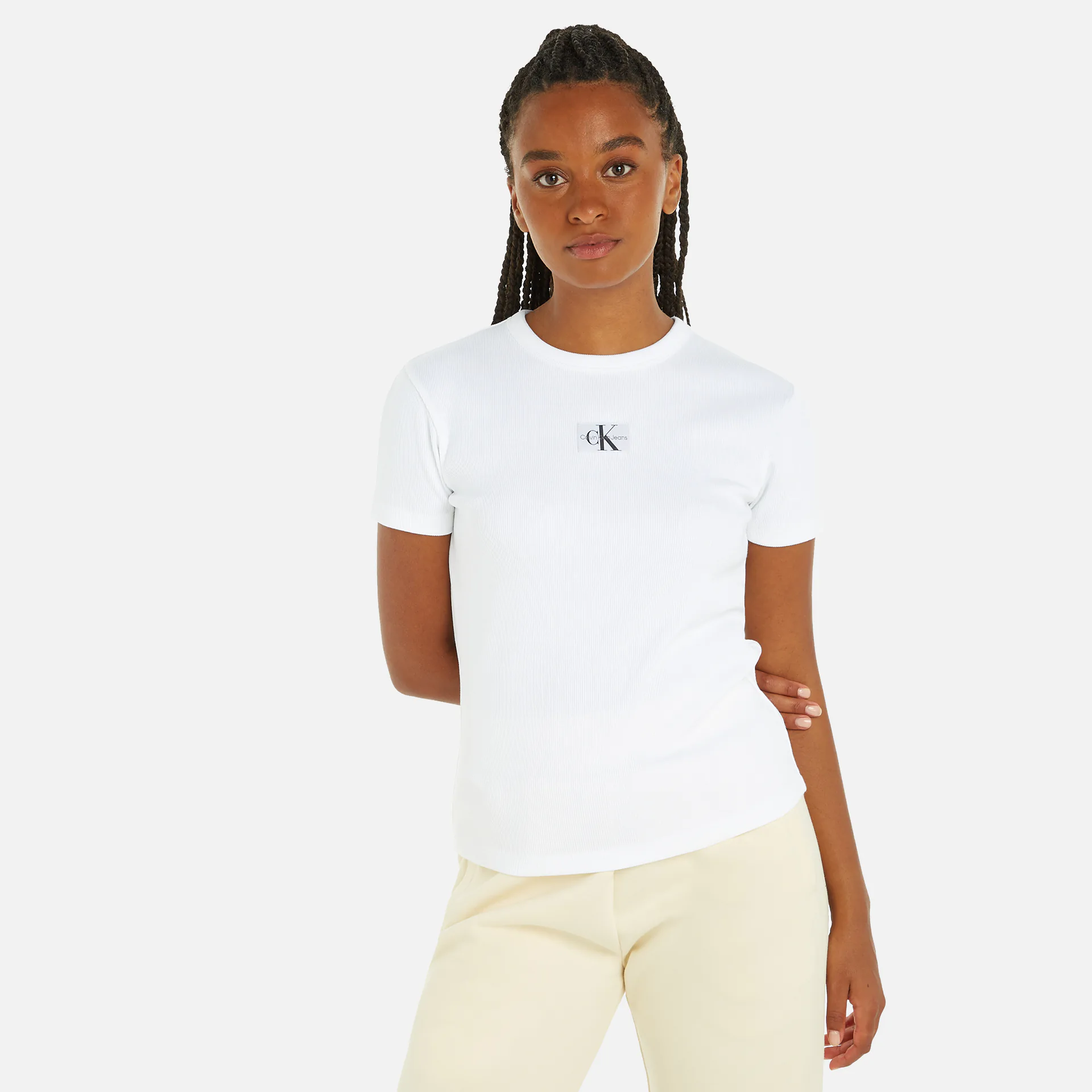 Calvin Klein Jeans Woven Label Rib Regular Tee Bright White