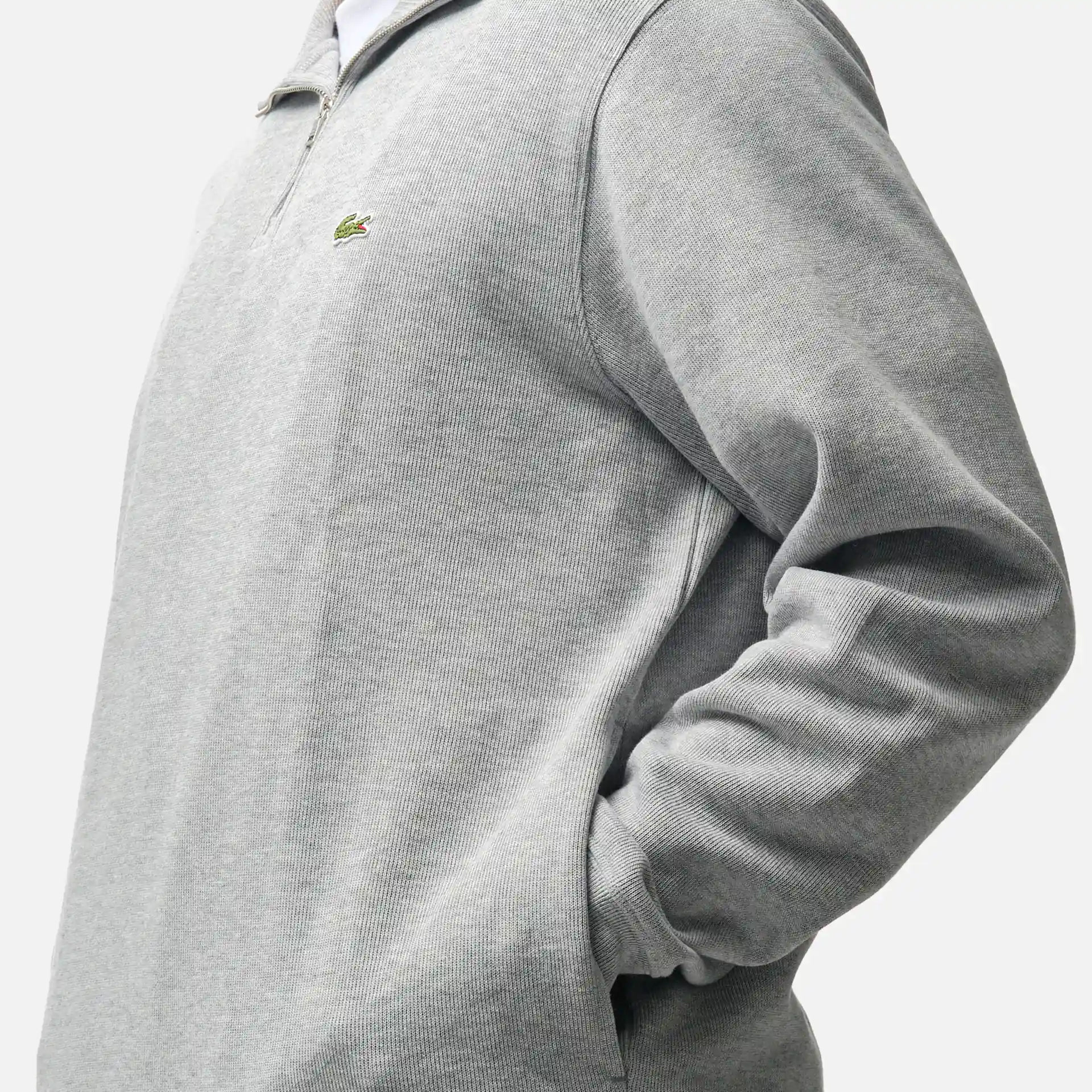 Lacoste Stand-Up Collar Cotton Half-Zip Pullover Silver Chine