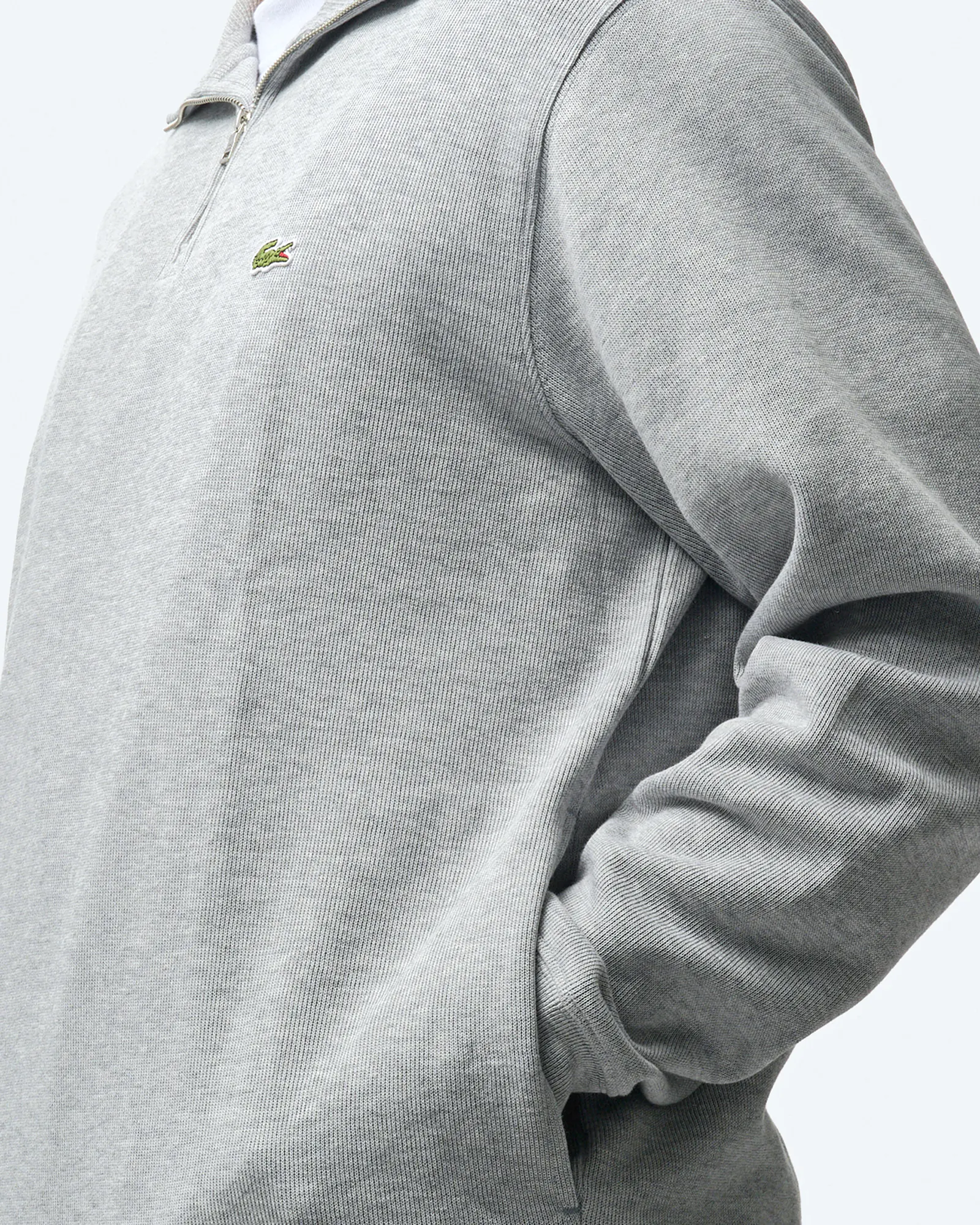 Lacoste Stand-Up Collar Cotton Half-Zip Pullover Silver Chine Lacoste Stand-Up Collar Cotton Half-Zip Pullover Silver Chine
