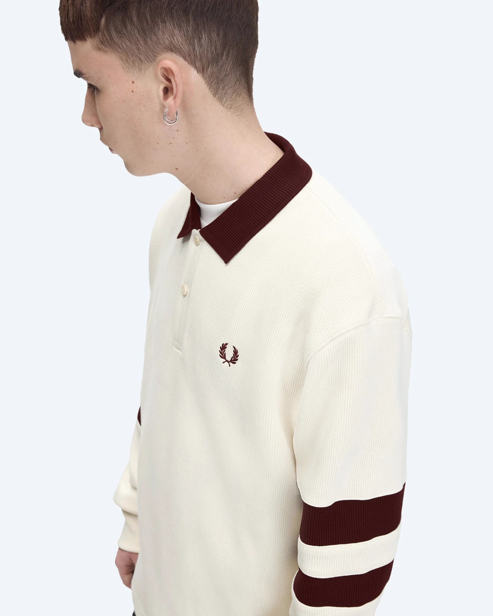 Tippedsleeve Collared Sweatshirt Ecru