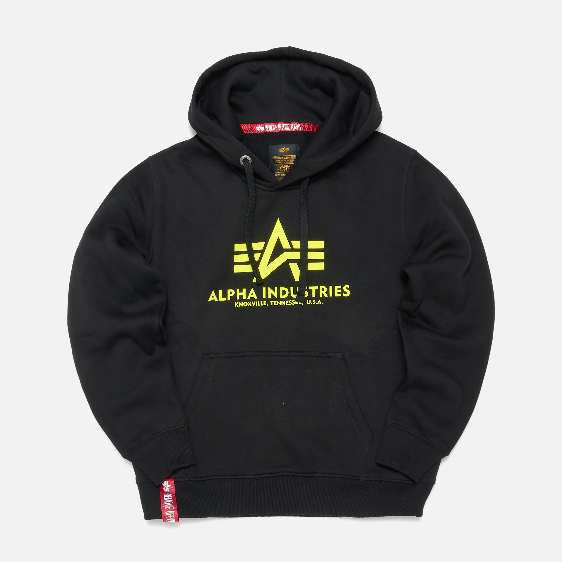 Alpha Industries Basic Hoody Neon Print Black/Neon Yellow | Sweatshirts