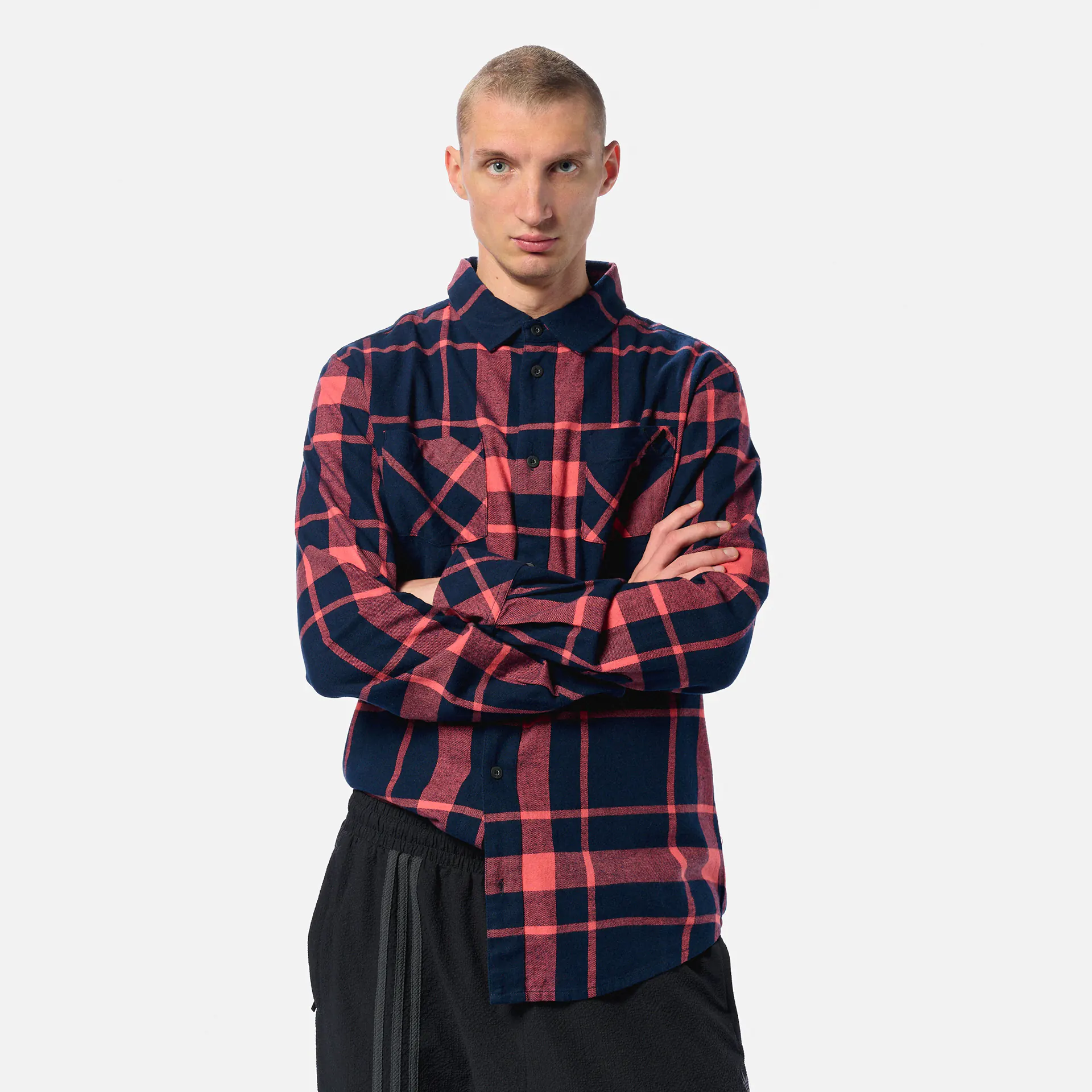 Distorted People Flannel Shirt Navy/Spiced Coral