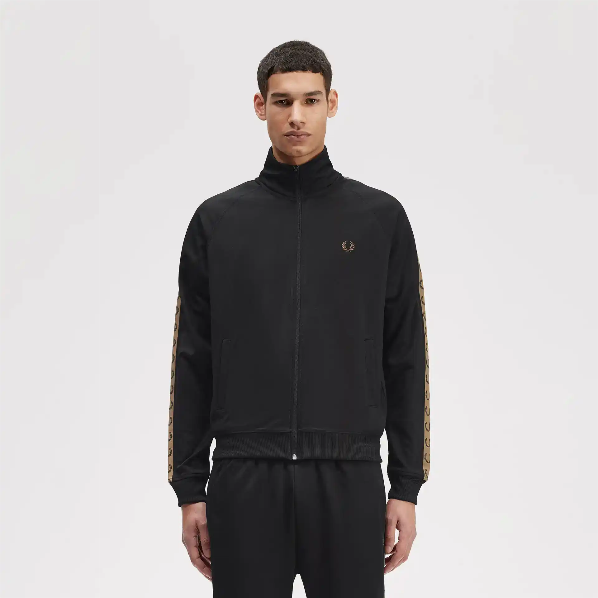 Fred Perry Contrast Taped Track Jacket Black/Shaded Stone