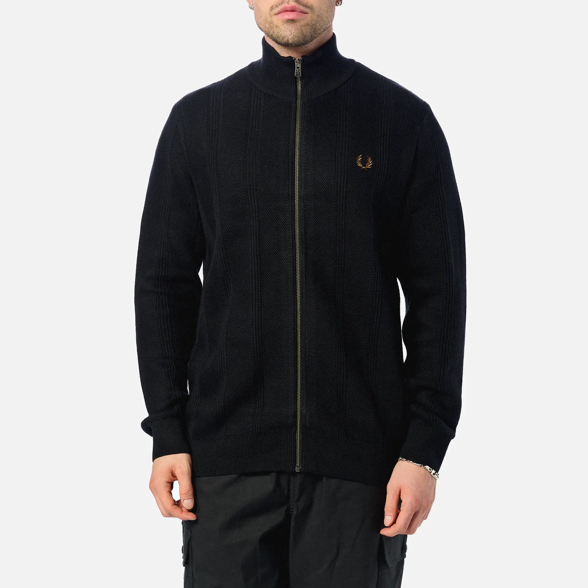 Fred Perry Textured Zip Through Cardigan Black