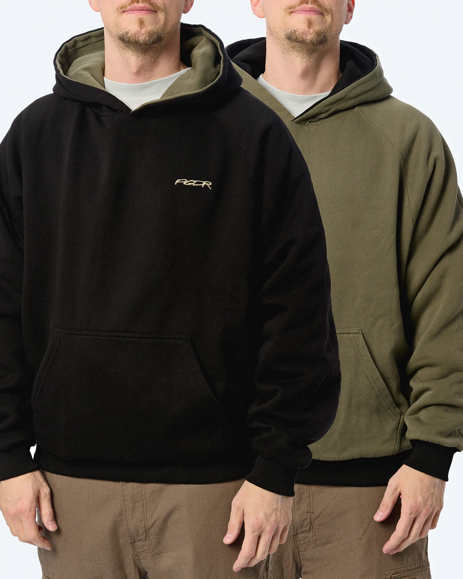 PEGADOR Moolt Reversible Boxy Double Layer Hoodie Washed Black Faded Olive PEGADOR Moolt Reversible Boxy Double Layer Hoodie Washed Black Faded Olive