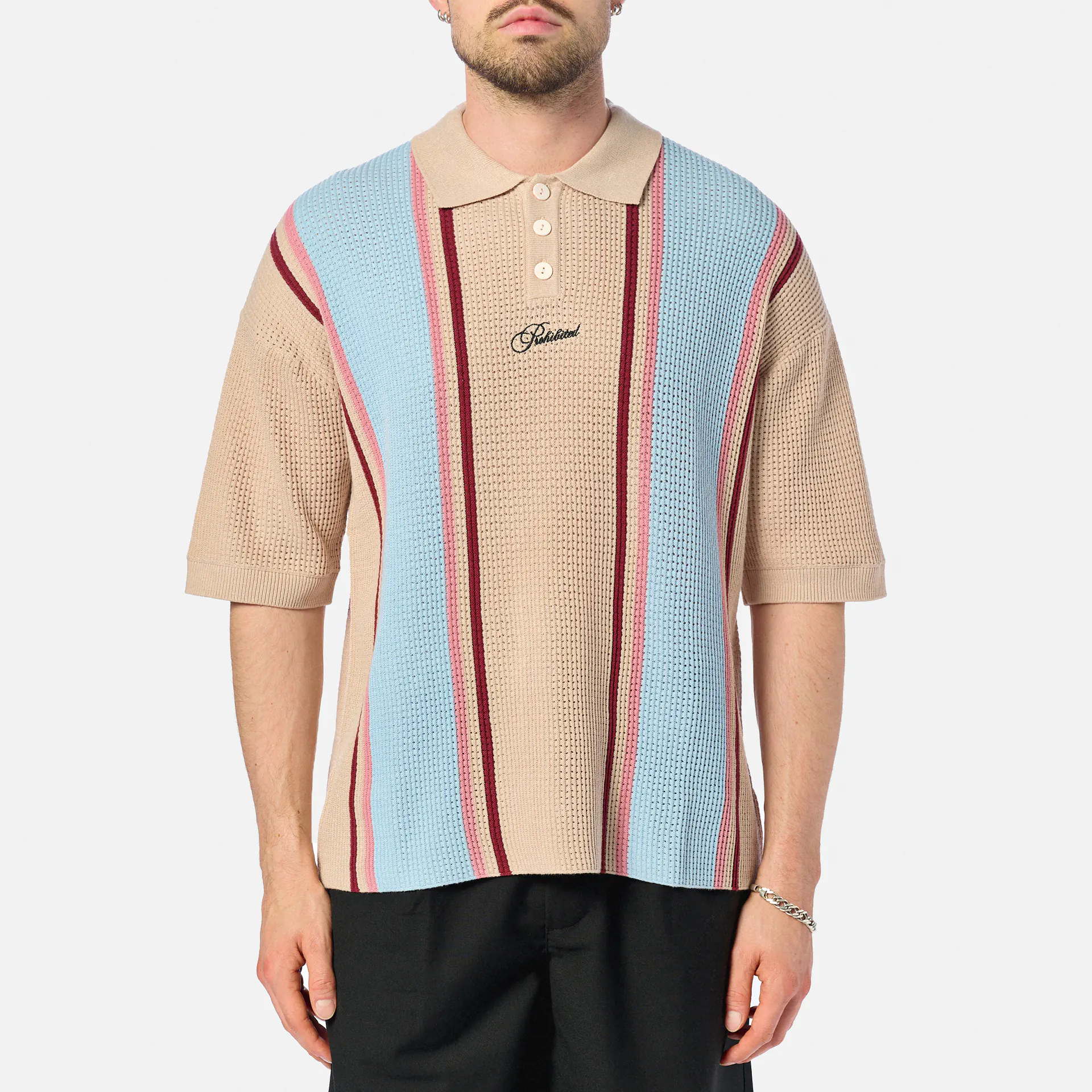 Prohibited Charlies Knitted Polo Cream/Purple