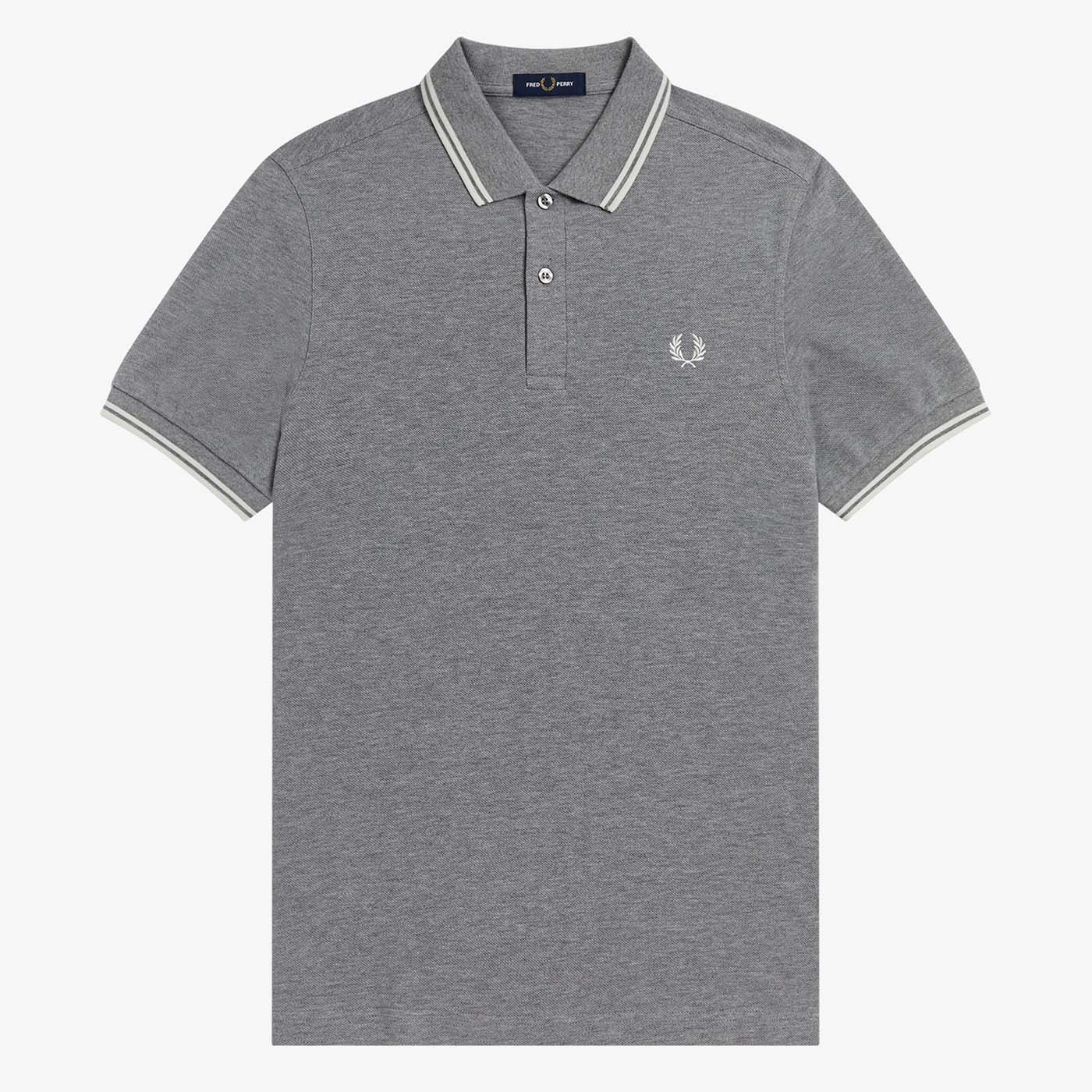 Fred Perry Poloshirt mit Doppelstreifen Steel Marl/Snow White