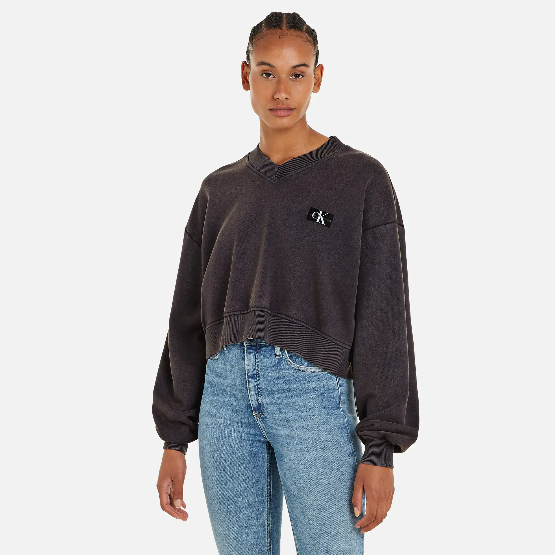 Calvin Klein Jeans Woven Label V-Neck Washed Black