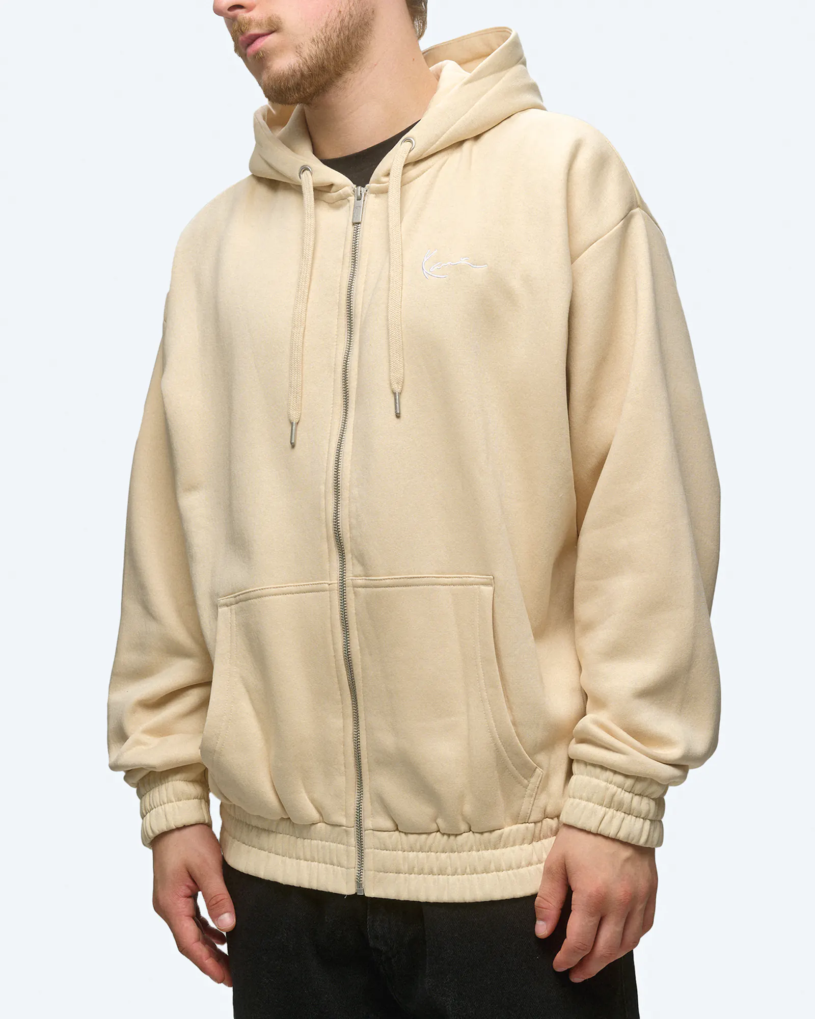 Karl Kani Authentic Star Logo Oversized Full Zip Hoodie Light Sand Karl Kani Authentic Star Logo Oversized Full Zip Hoodie Light Sand
