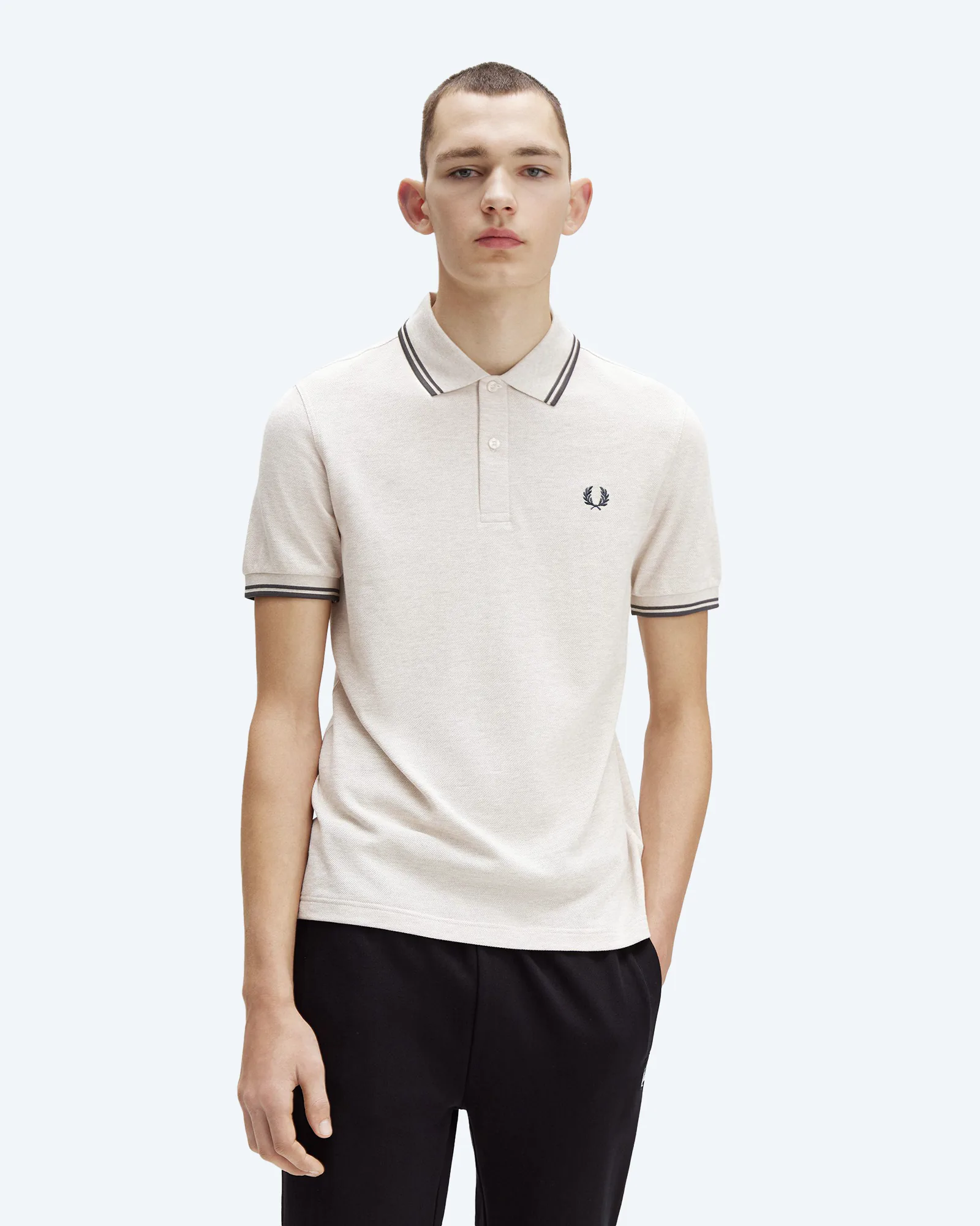 Fred Perry Twin Tipped Polo Shirt Porridge Marl/Anchor Grey