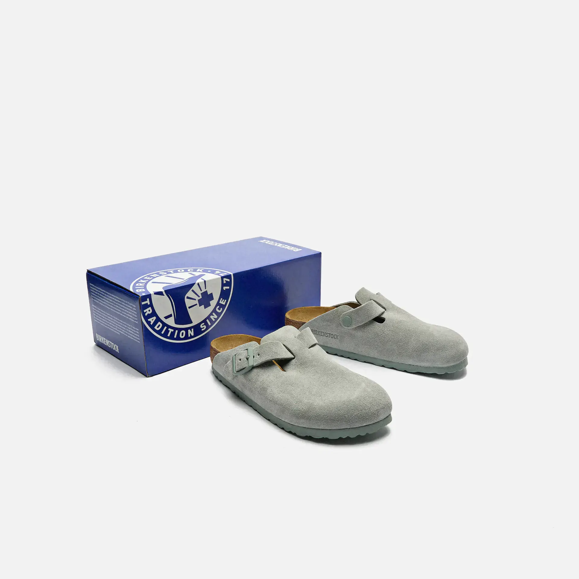 Birkenstock Boston Suede Leather Regular Sandals Pure Sage
